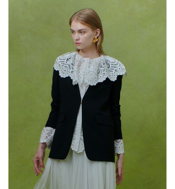 LOULOU WILLOUGHBY「【LOULOU WILLOUGHBY】ダブルクロスノーカラージャケット」|ノーカラージャケット|