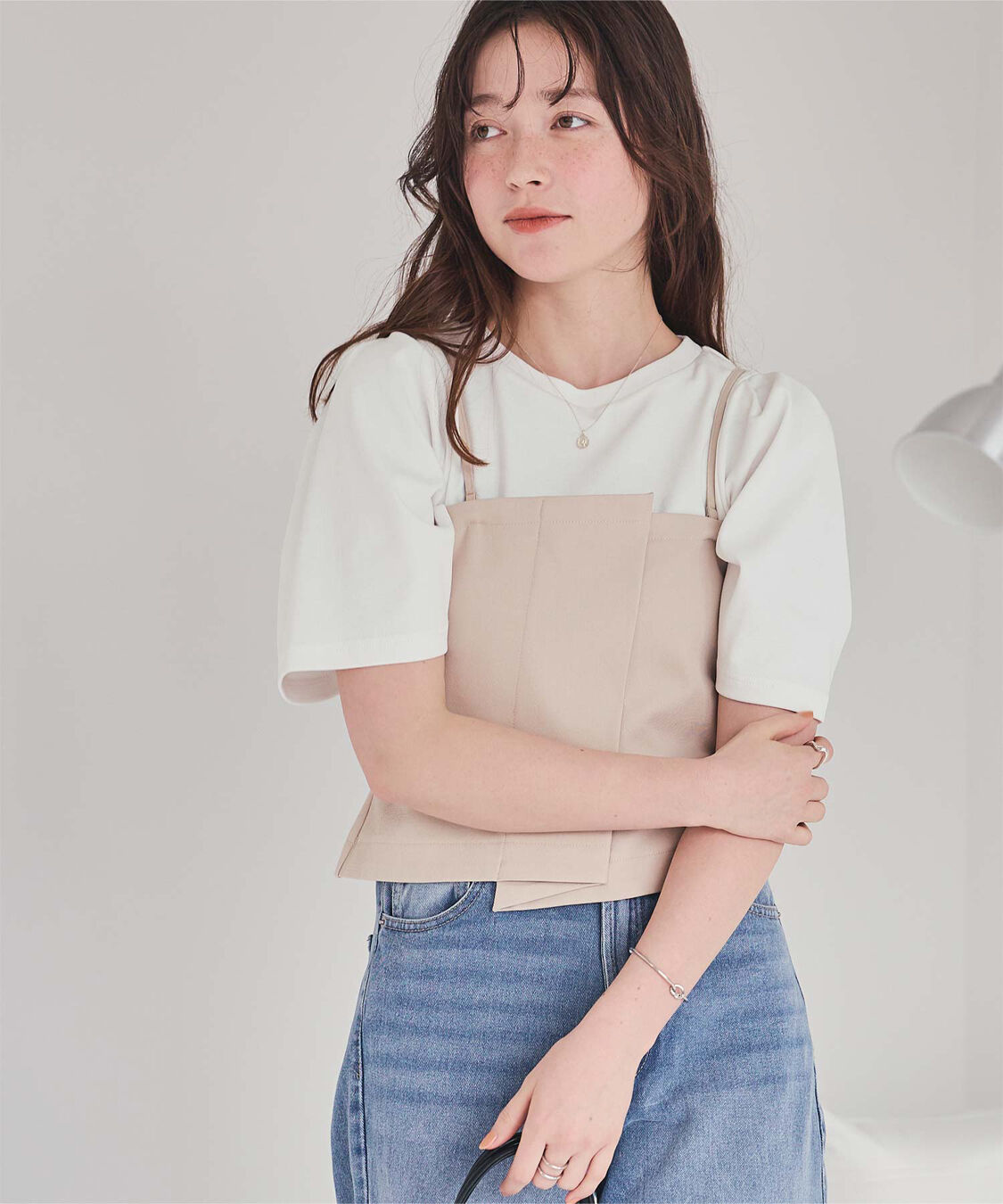 titivate「クルーネックタックスリーブトップス」|Tシャツ・カットソー|オフホワイト