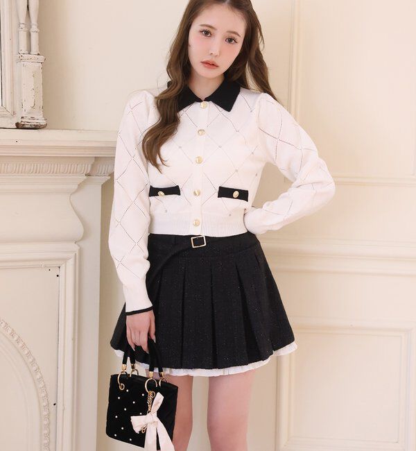  「配色ビジュー付ポロニット」|ニット・セーター|