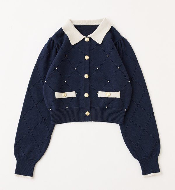  「配色ビジュー付ポロニット」|ニット・セーター|