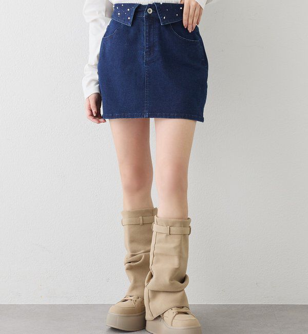  「ウェスト折り返しデニムミニスカート」|スカート|