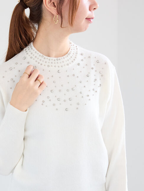 Te chichi「スパークルビジューニットプルオーバー」|ニット・セーター|オフホワイト
