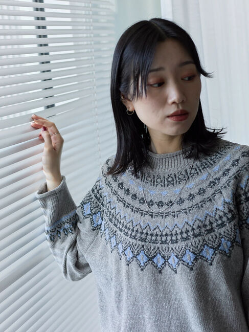 Samansa Mos2 blue「求心ラメモールニットプルオーバー」|ニット・セーター|グレー
