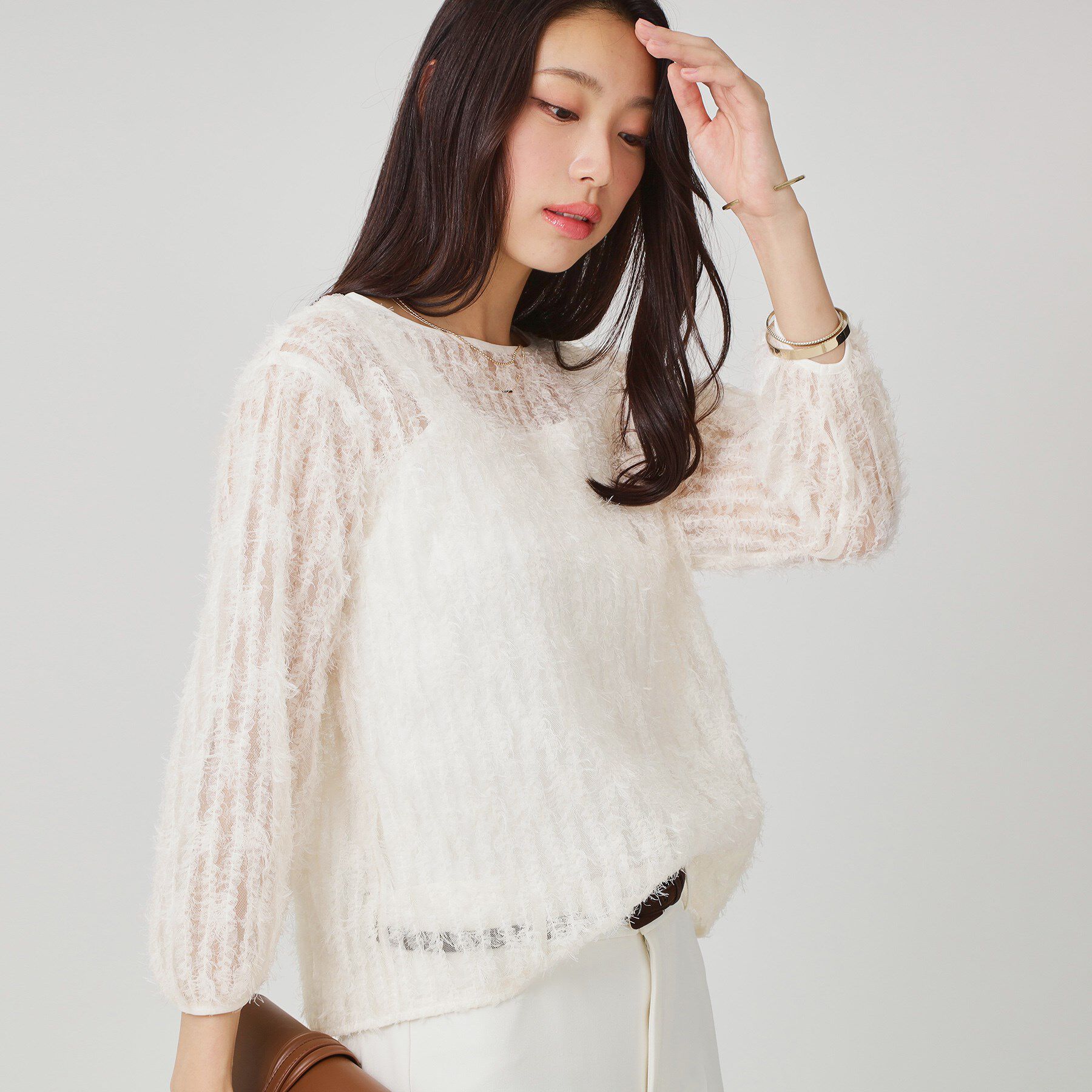 COUP DE CHANCE「【手洗い可／日本製】フェザーチュールのブラウス」|シャツ・ブラウス|ホワイト(001)