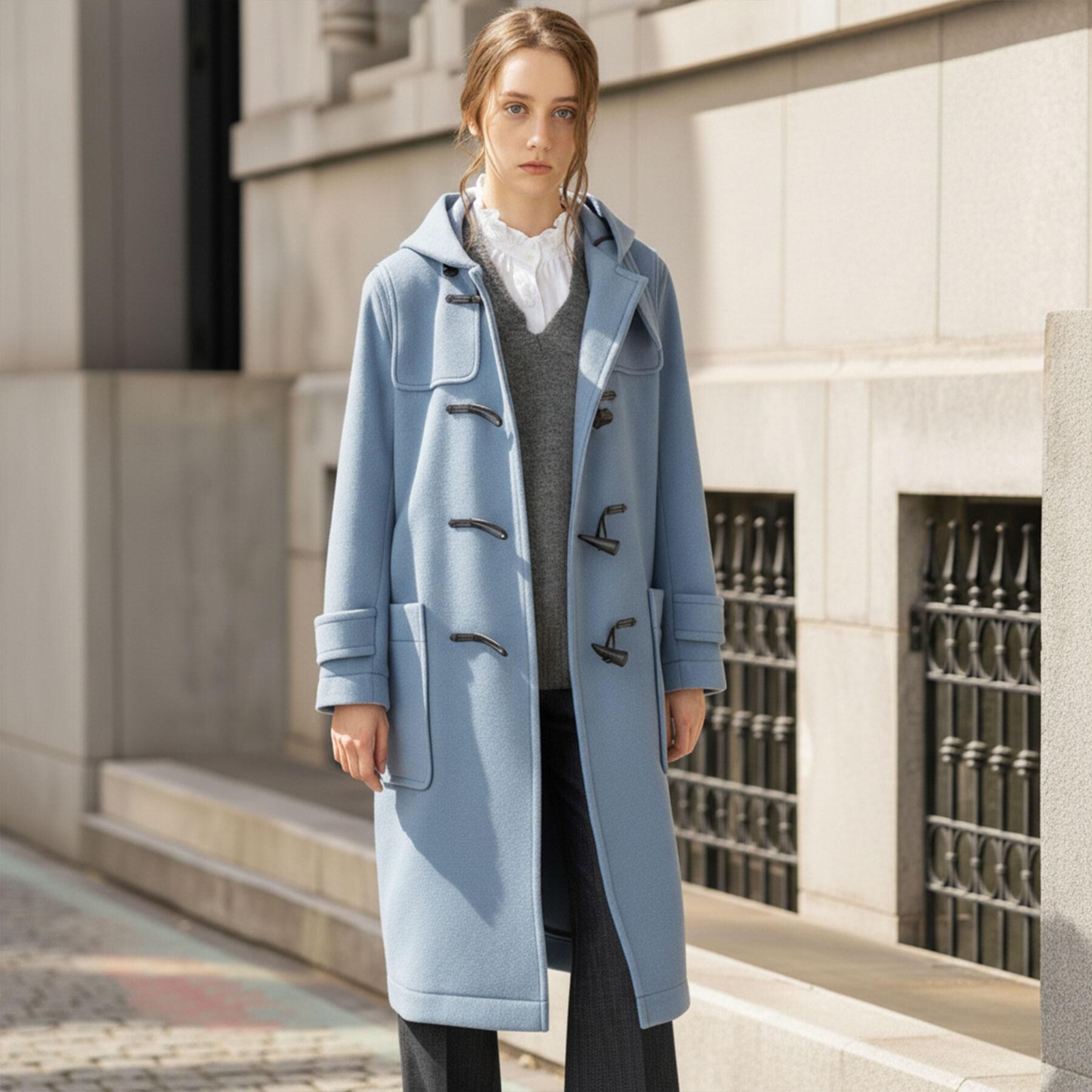 DRESSTERIOR「Superfineリサイクルメルトンダッフルコート」|ダッフルコート|ブルー(091)