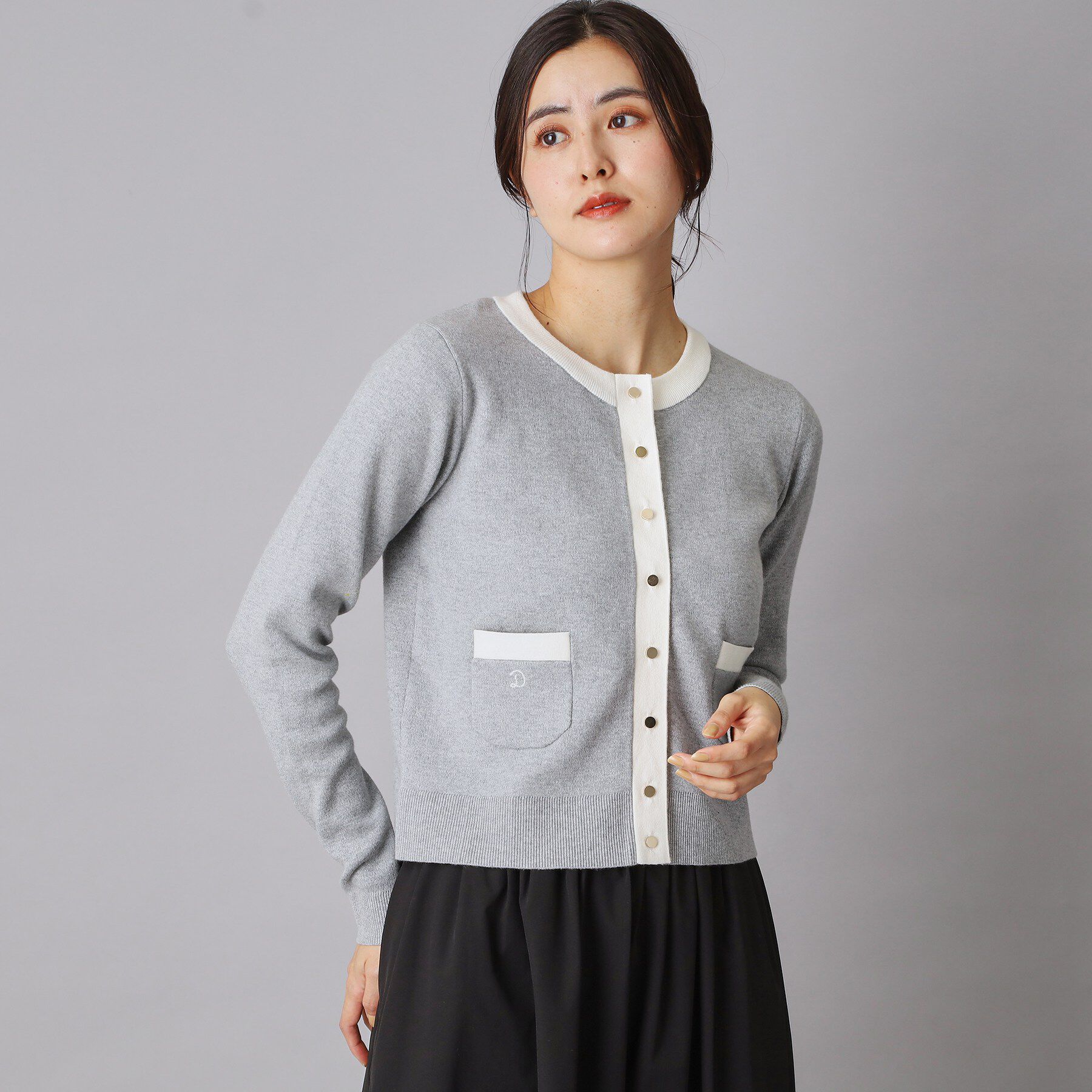 DRESSTERIOR「ウォッシャブルコットンカシミヤ配色カーディガン」|カーディガン|グレー(512)