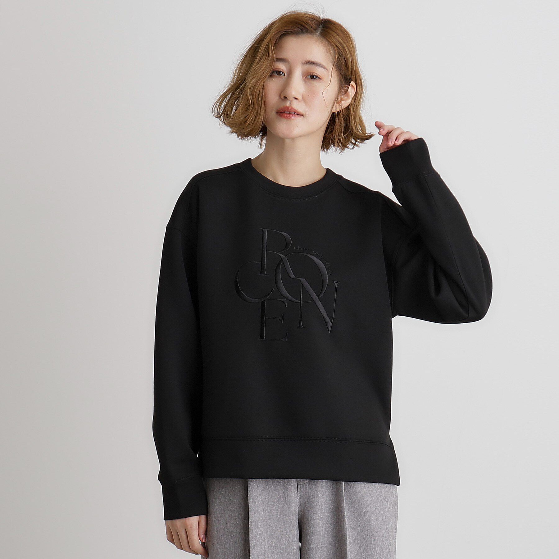 grove「サークルロゴ刺繍ダンボールスエット」|パーカー|ブラック(019)