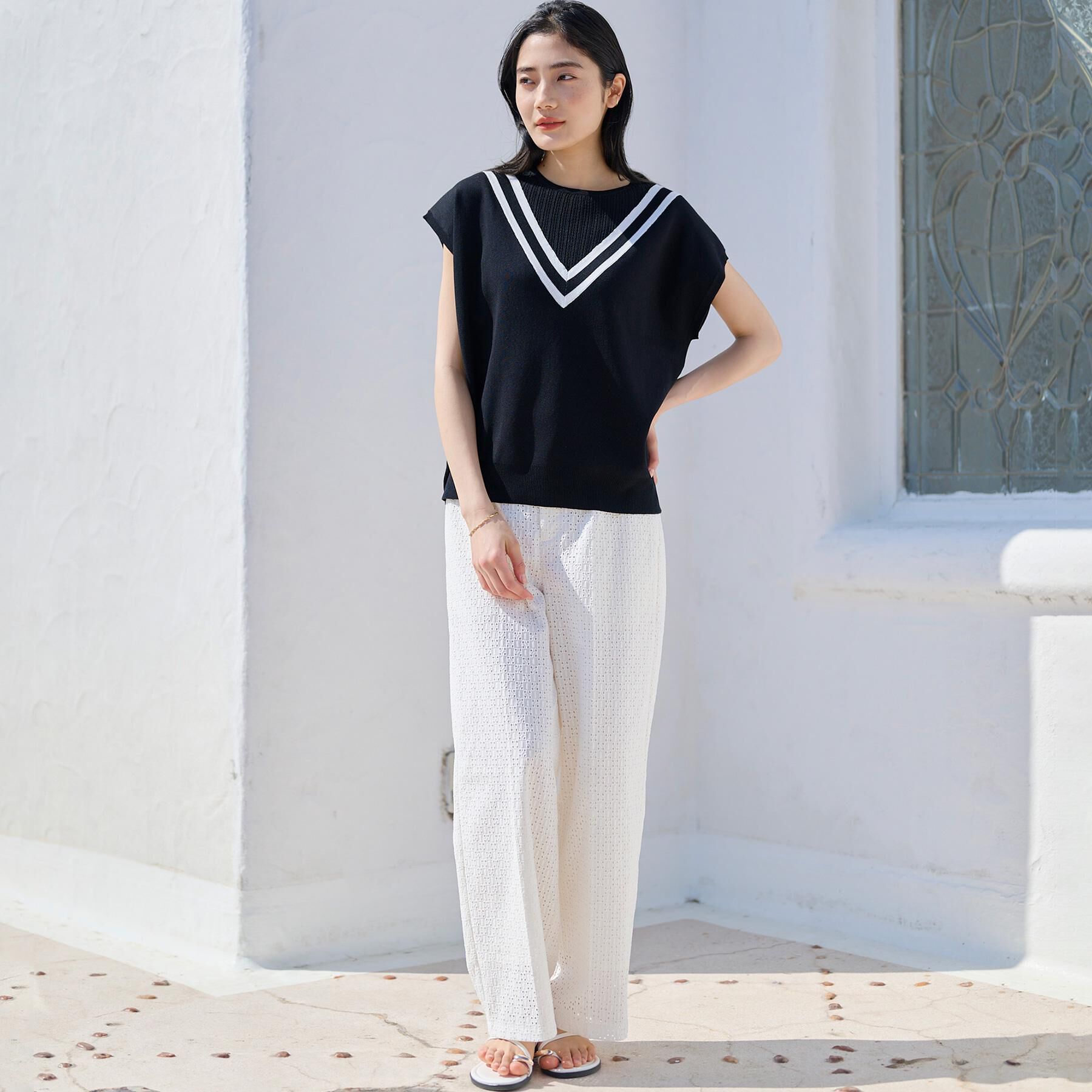 grove「繊細な透かし編みが上品な大人のチルデンニット」|ニット・セーター|