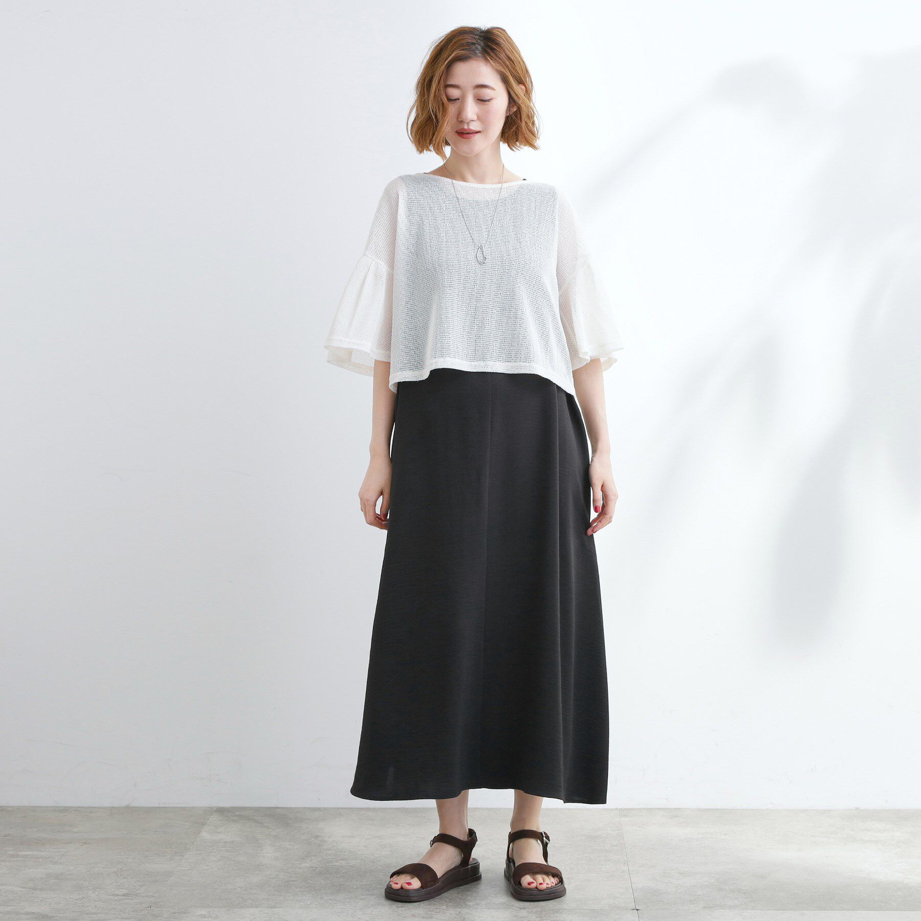 grove「着回し◎夏に嬉しいSET　メッシュブラウス&times;フレアワンピース」|ワンピース|