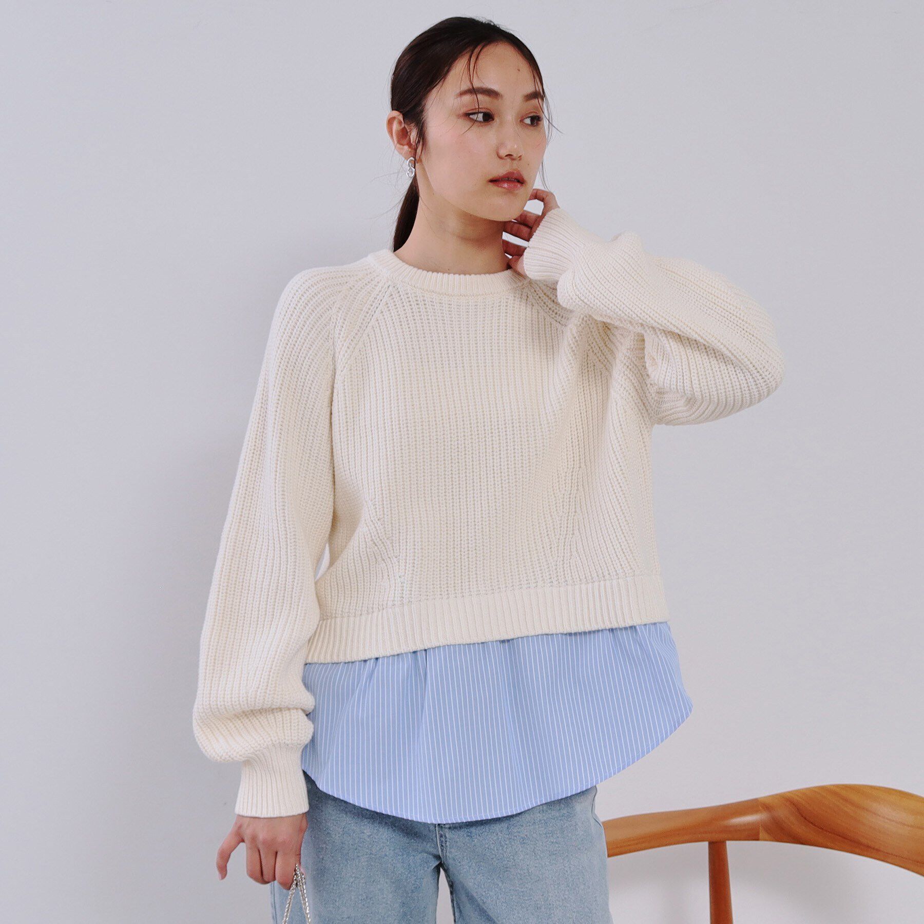 OPAQUE.CLIP「レイヤード風ミドルゲージニット【洗濯機洗い可】」|ニット・セーター|