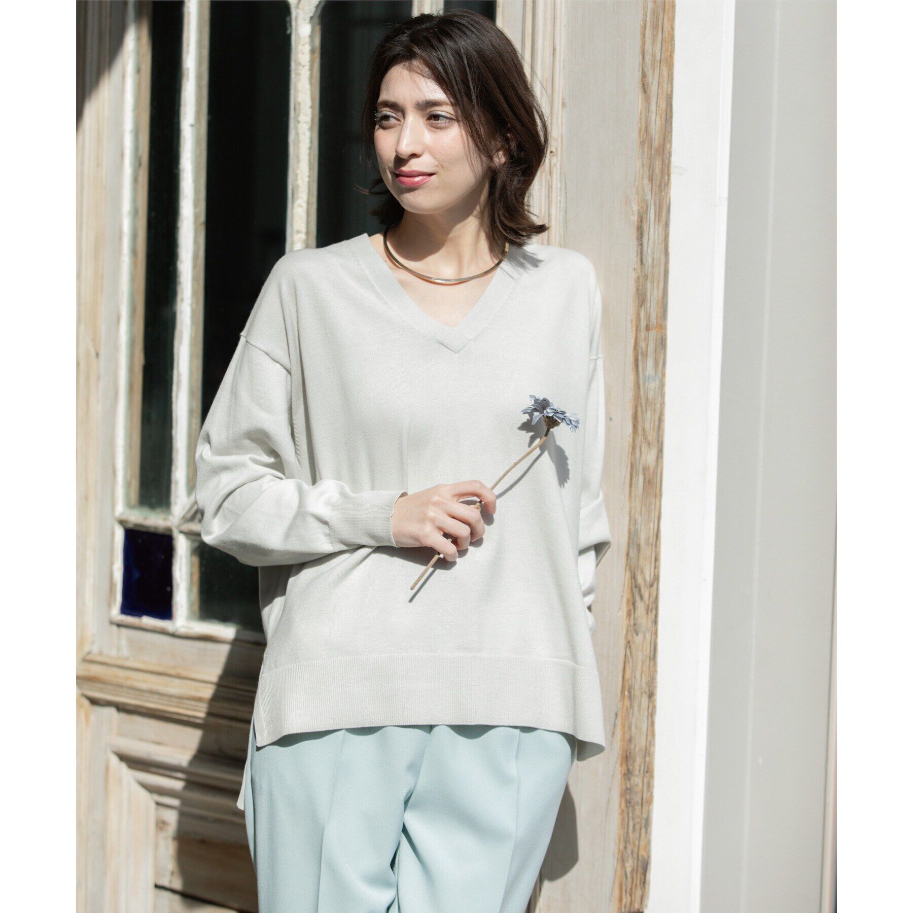 OPAQUE.CLIP「リラクシーVネックニット/オーガニックコツトン混【UV/洗濯機洗い可】」|ニット・セーター|