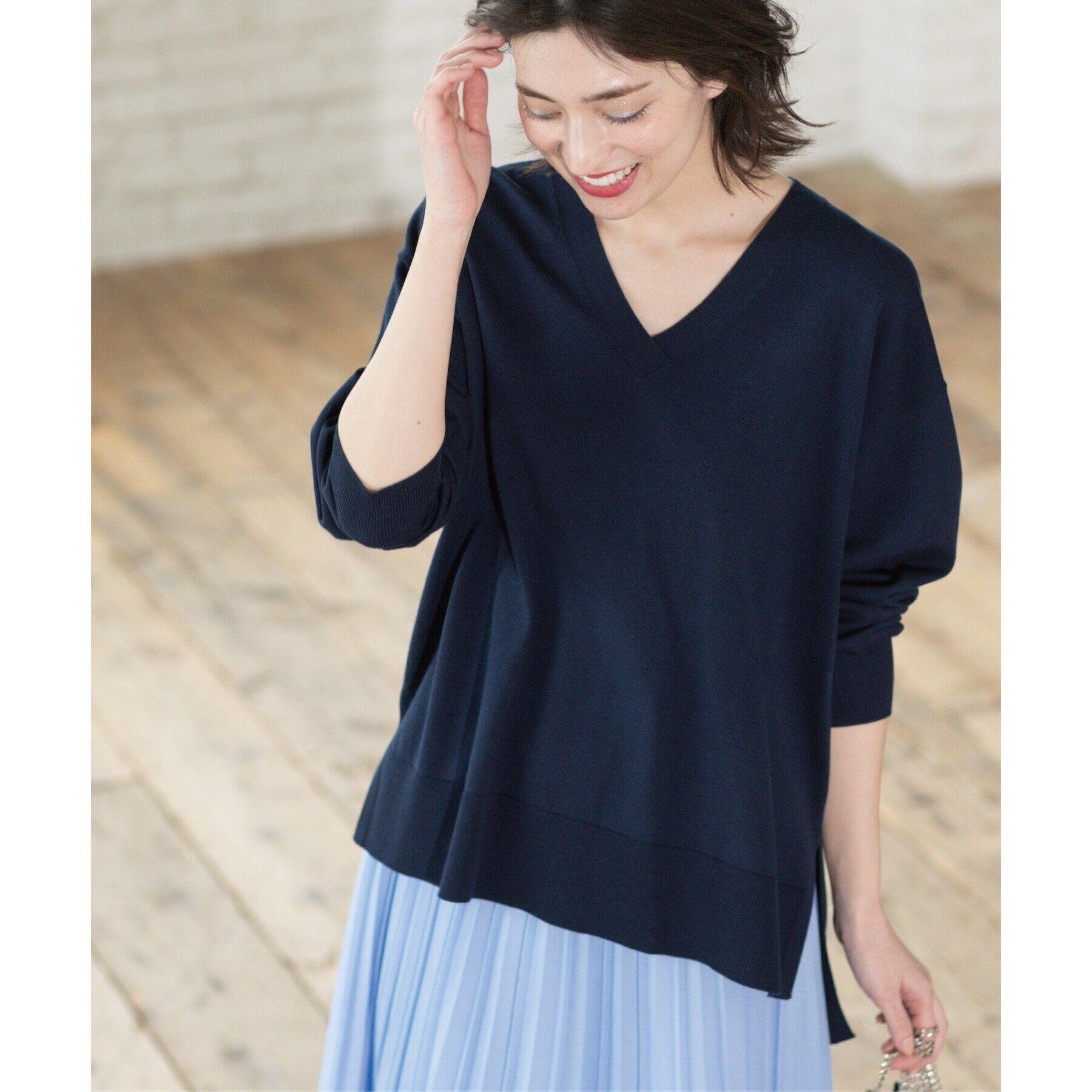 OPAQUE.CLIP「リラクシーVネックニット/オーガニックコツトン混【UV/洗濯機洗い可】」|ニット・セーター|