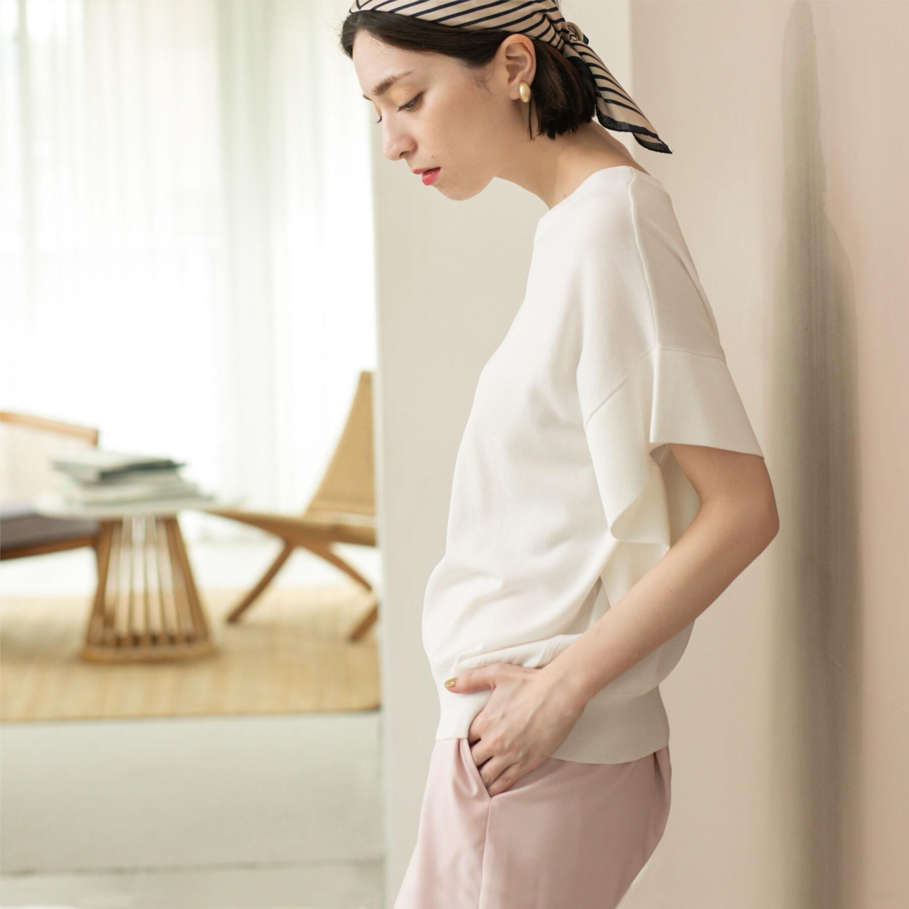 OPAQUE.CLIP「フリルスリーブニット【UVケア/接触冷感/洗濯機洗い可/抗ピル】」|ニット・セーター|