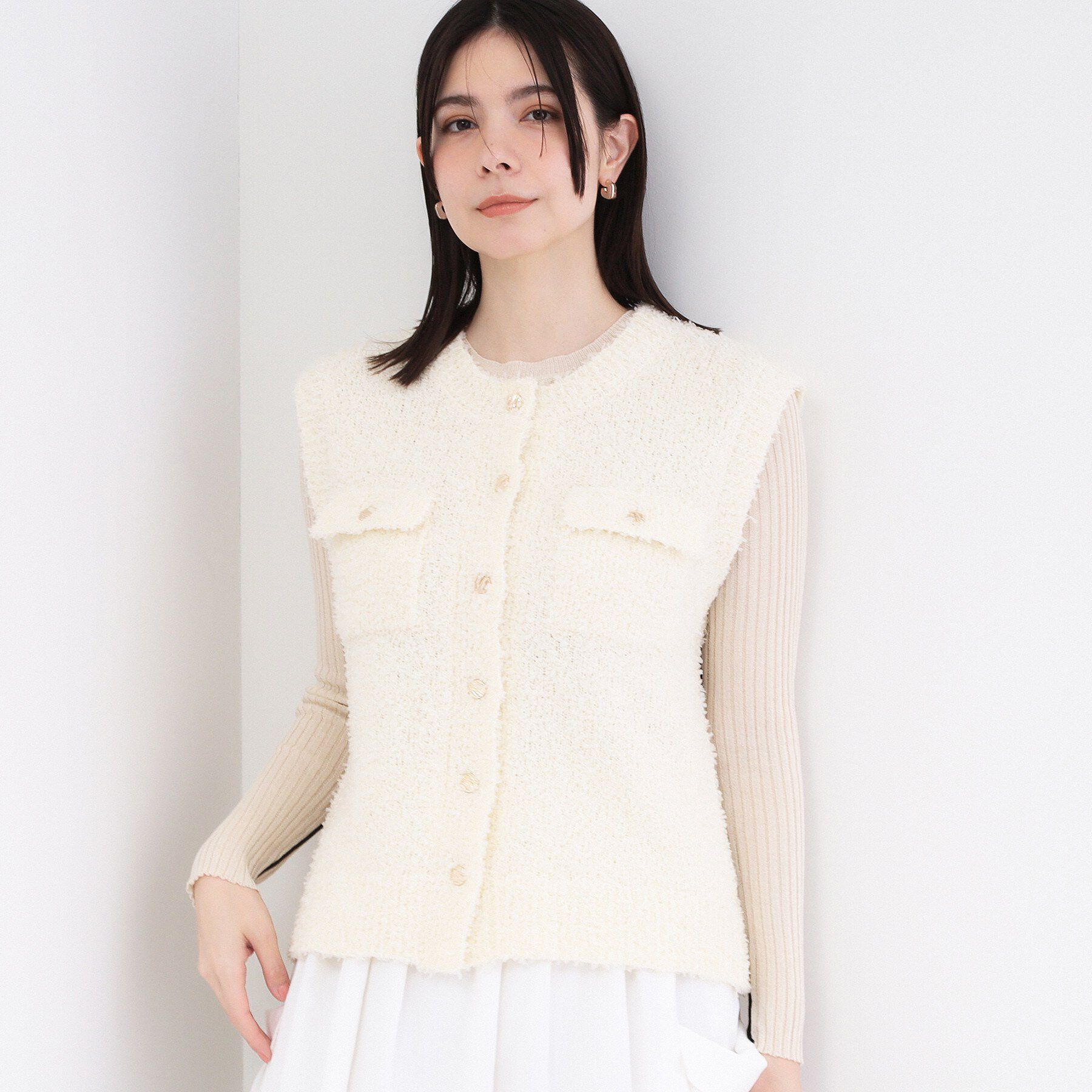 OPAQUE.CLIP「フラッグヤーン変形金ボタンニットベスト【洗濯機OK】」|ベスト・ジレ|オフホワイト(003
