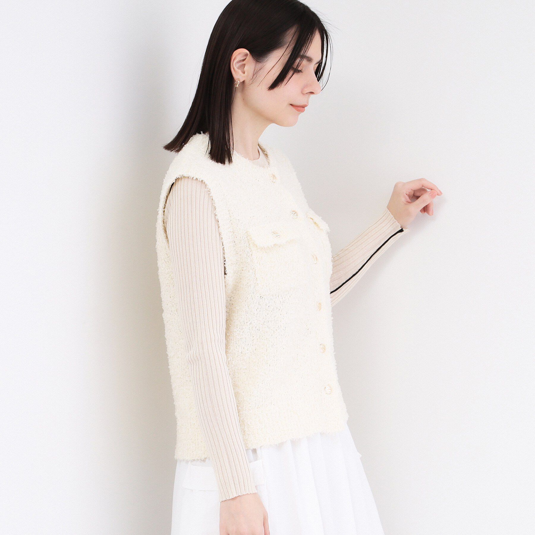 OPAQUE.CLIP「フラッグヤーン変形金ボタンニットベスト【洗濯機OK】」|ベスト・ジレ|