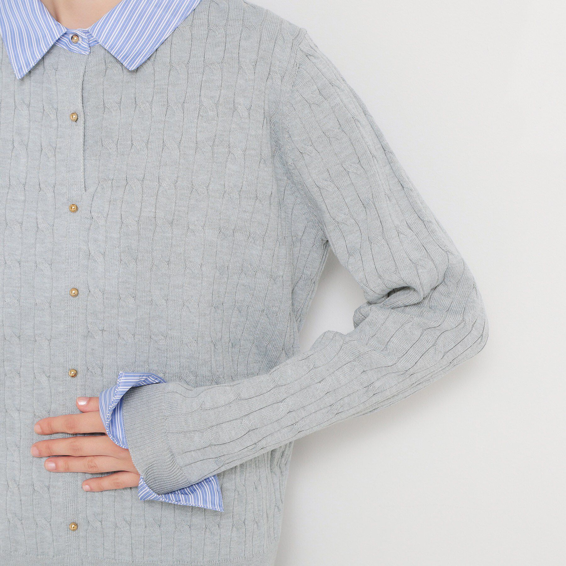 THE SHOP TK「衿付ケーブルニット」|ニット・セーター|