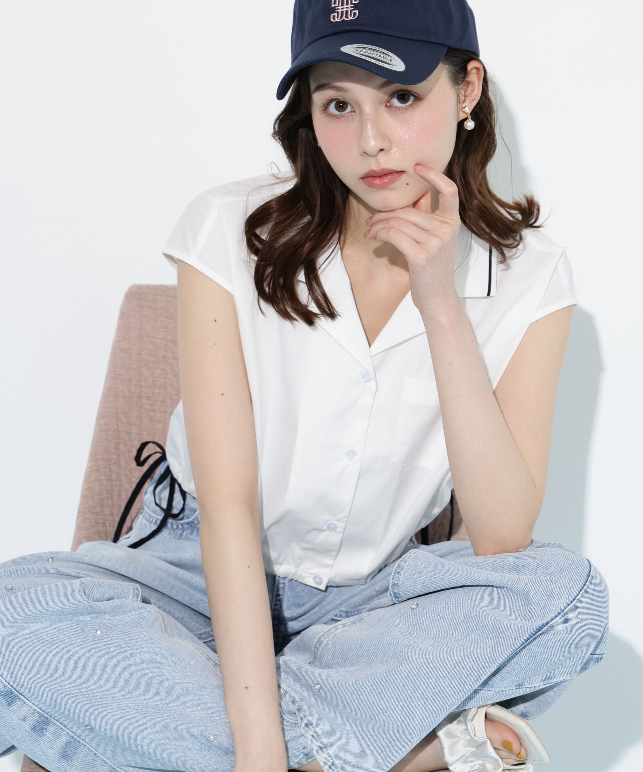  「ウエストリボン開襟シャツ」|シャツ・ブラウス|ホワイト