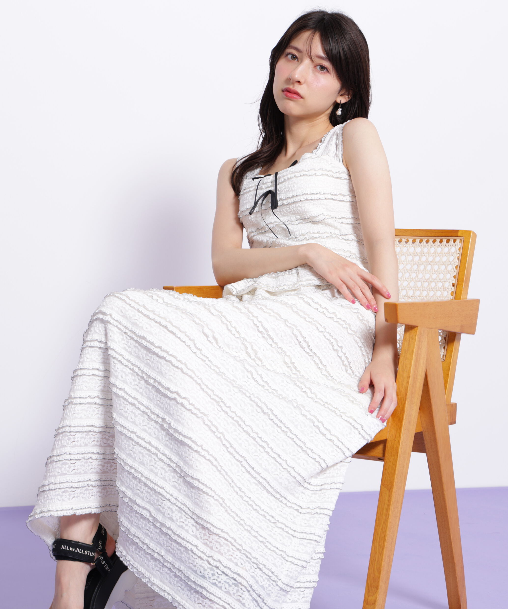  「バイカラーストレッチレースセットアップ」|ワンピース|エクリュ