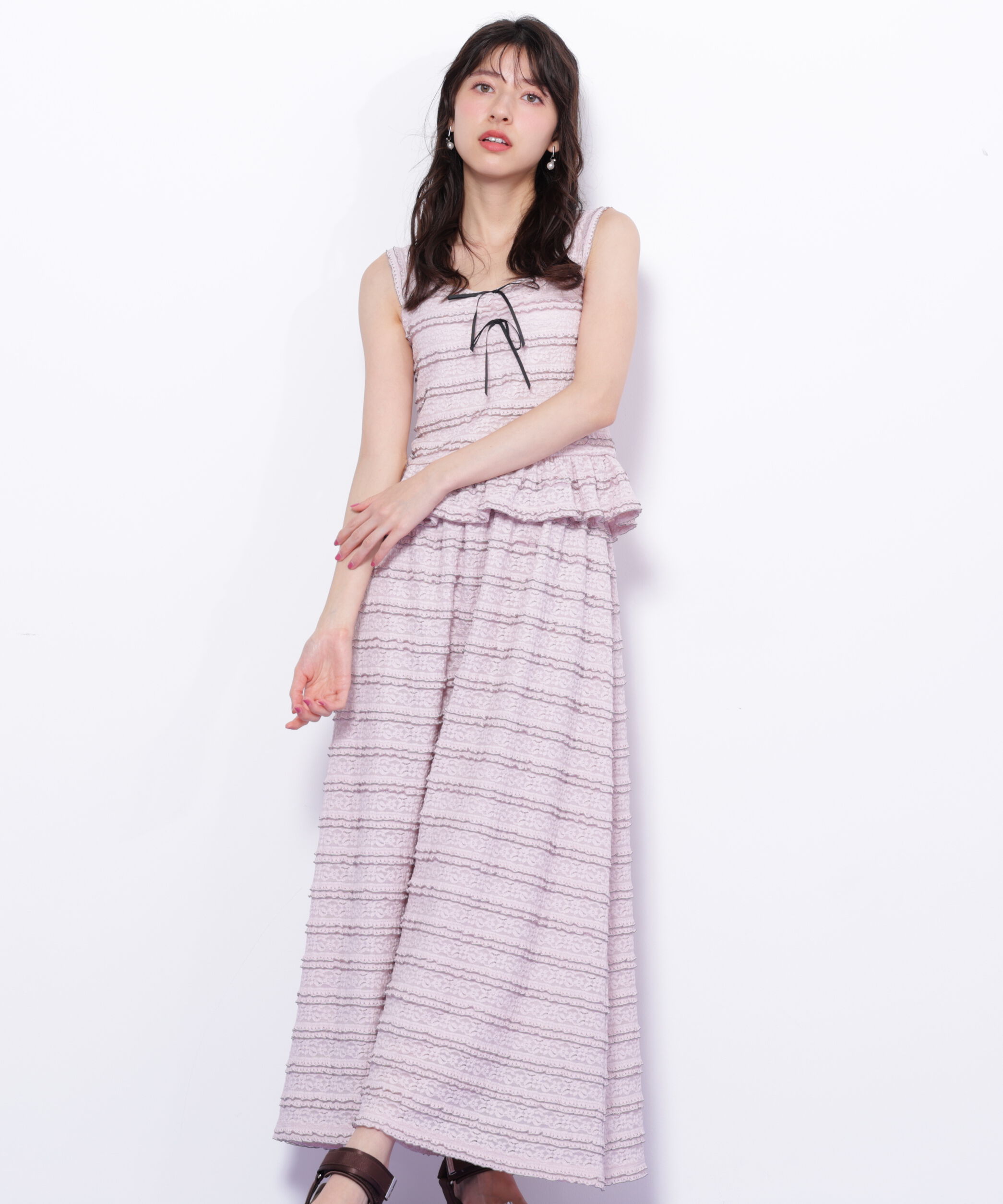  「バイカラーストレッチレースセットアップ」|ワンピース|ピンク