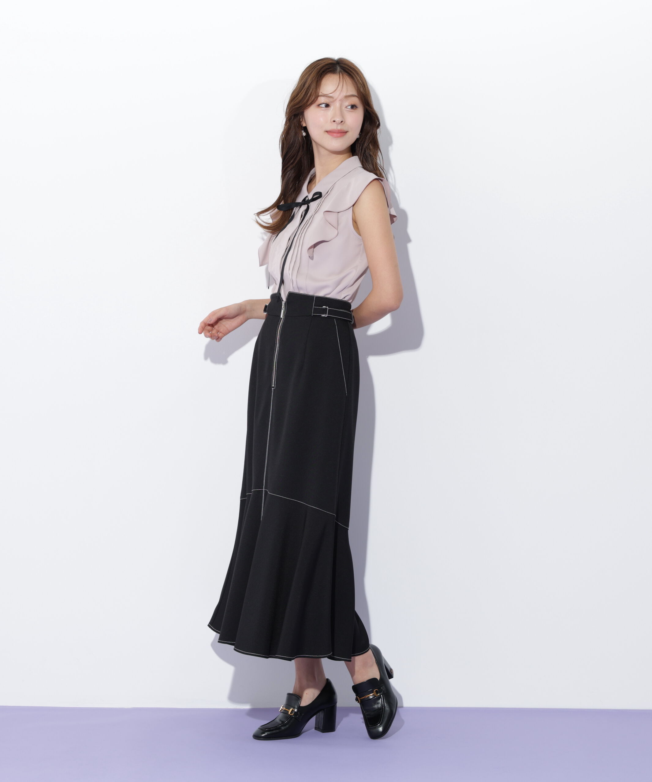  「リボン付きピンタックノースリーブブラウス」|シャツ・ブラウス|