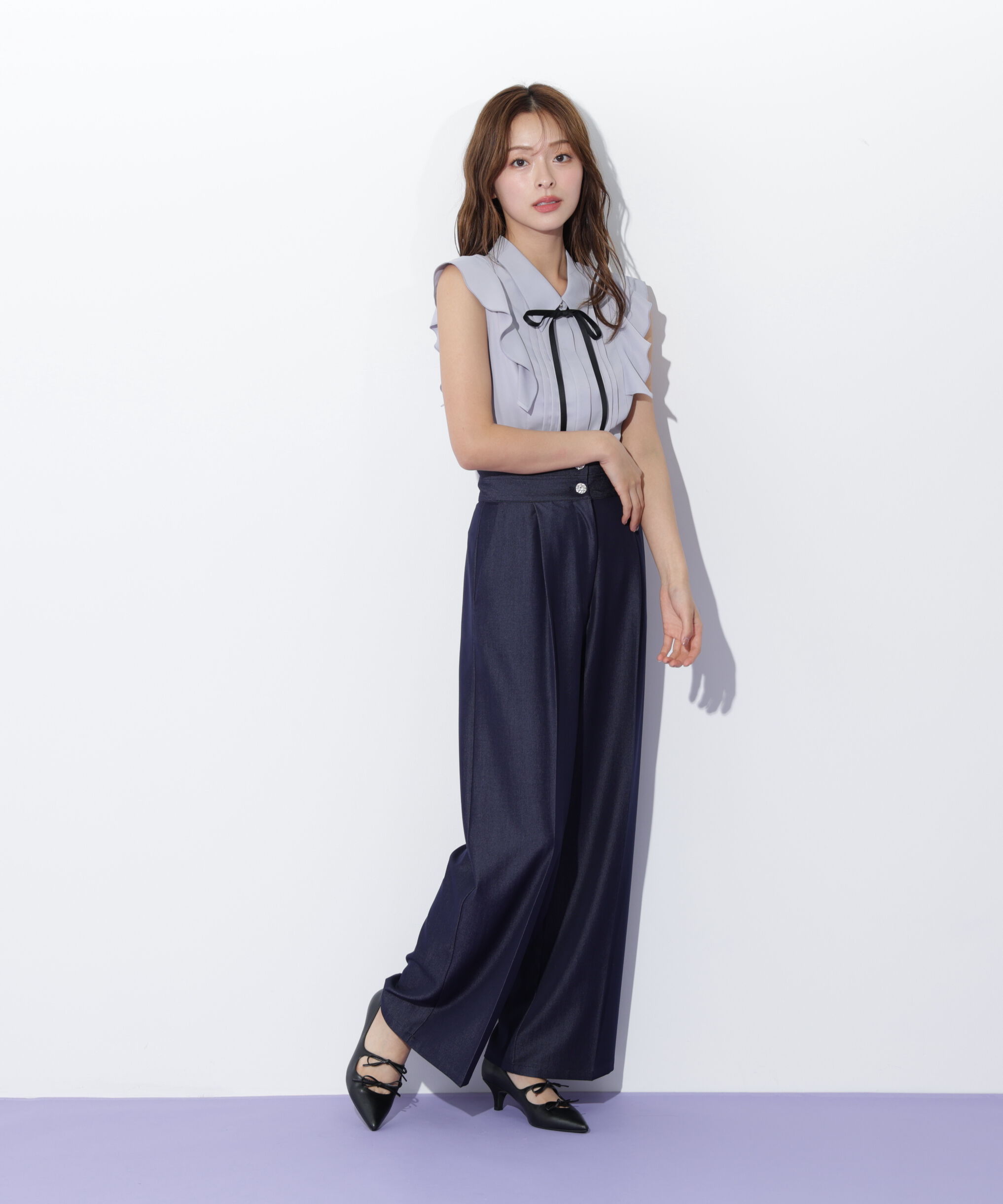  「リボン付きピンタックノースリーブブラウス」|シャツ・ブラウス|