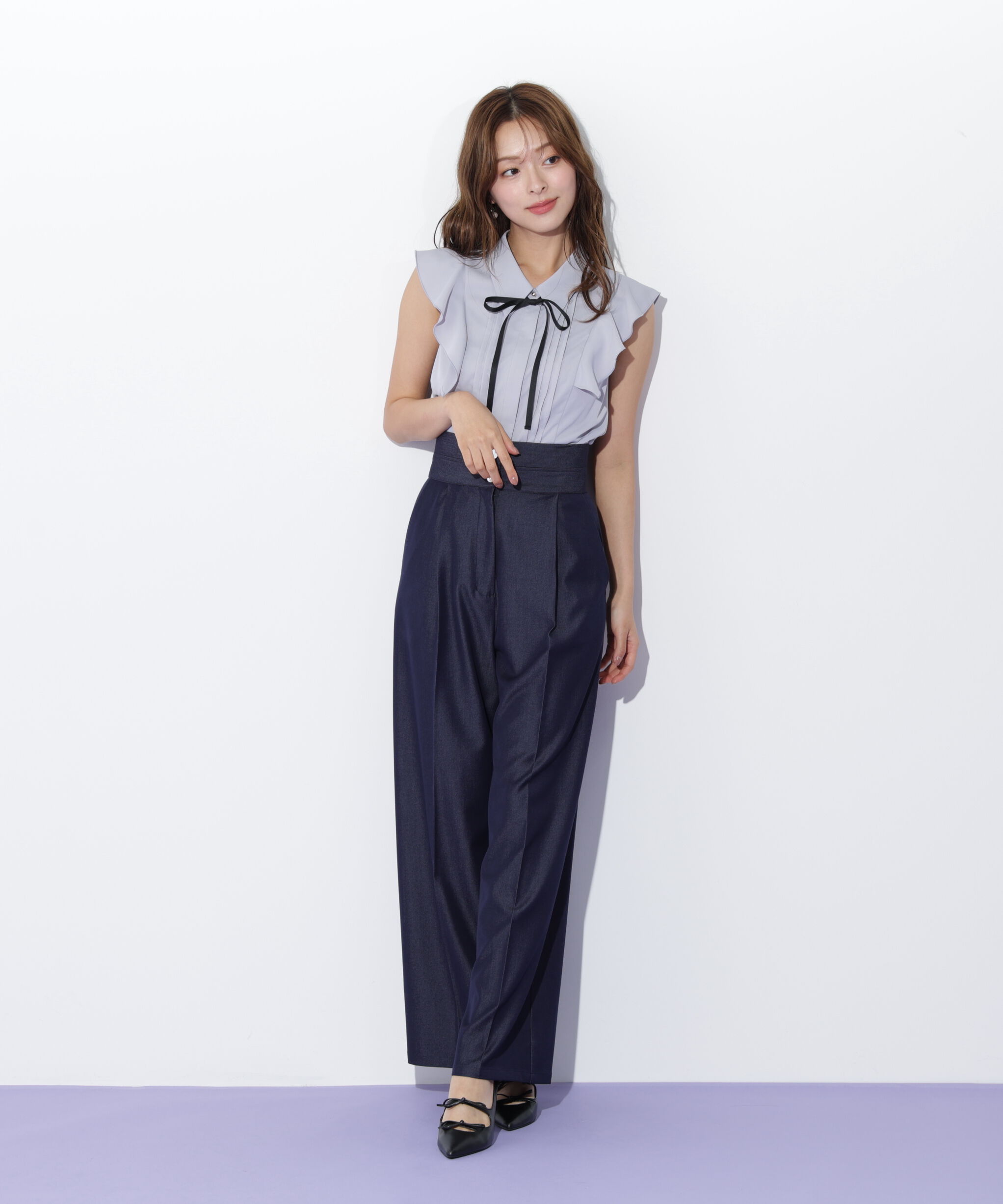  「リボン付きピンタックノースリーブブラウス」|シャツ・ブラウス|