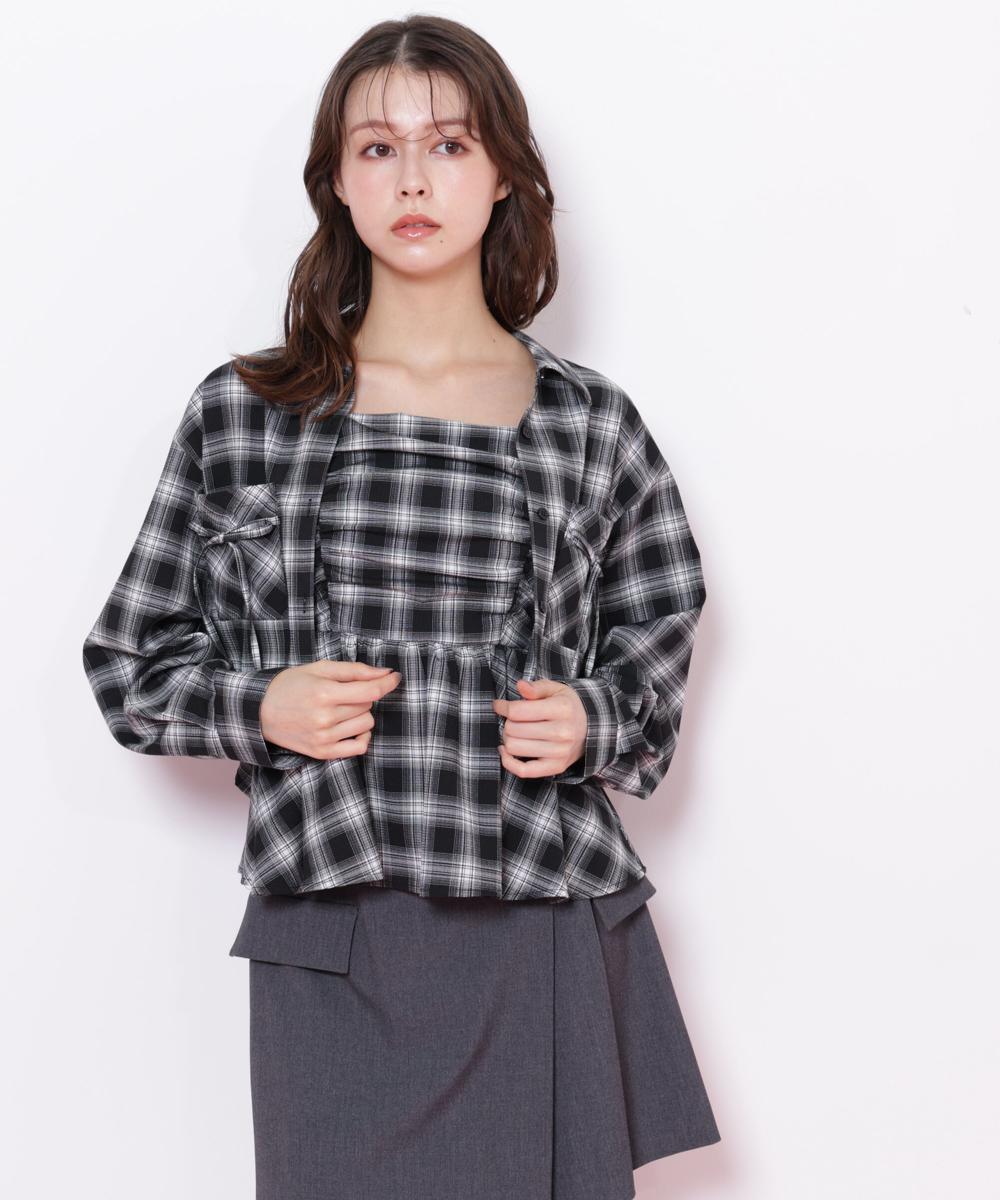  「オンブレーチェック短丈シャツ」|シャツ・ブラウス|
