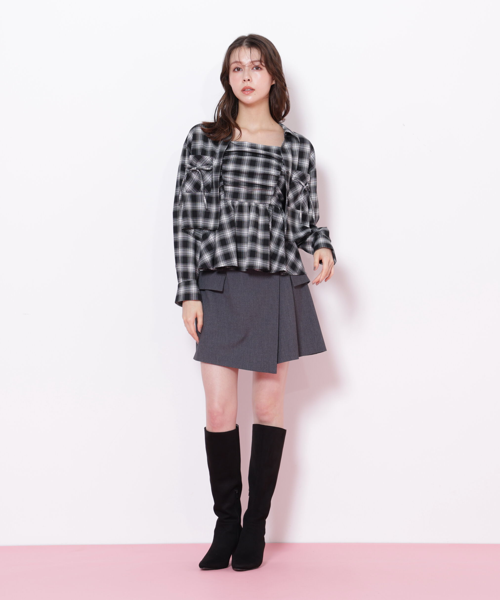  「オンブレーチェック短丈シャツ」|シャツ・ブラウス|