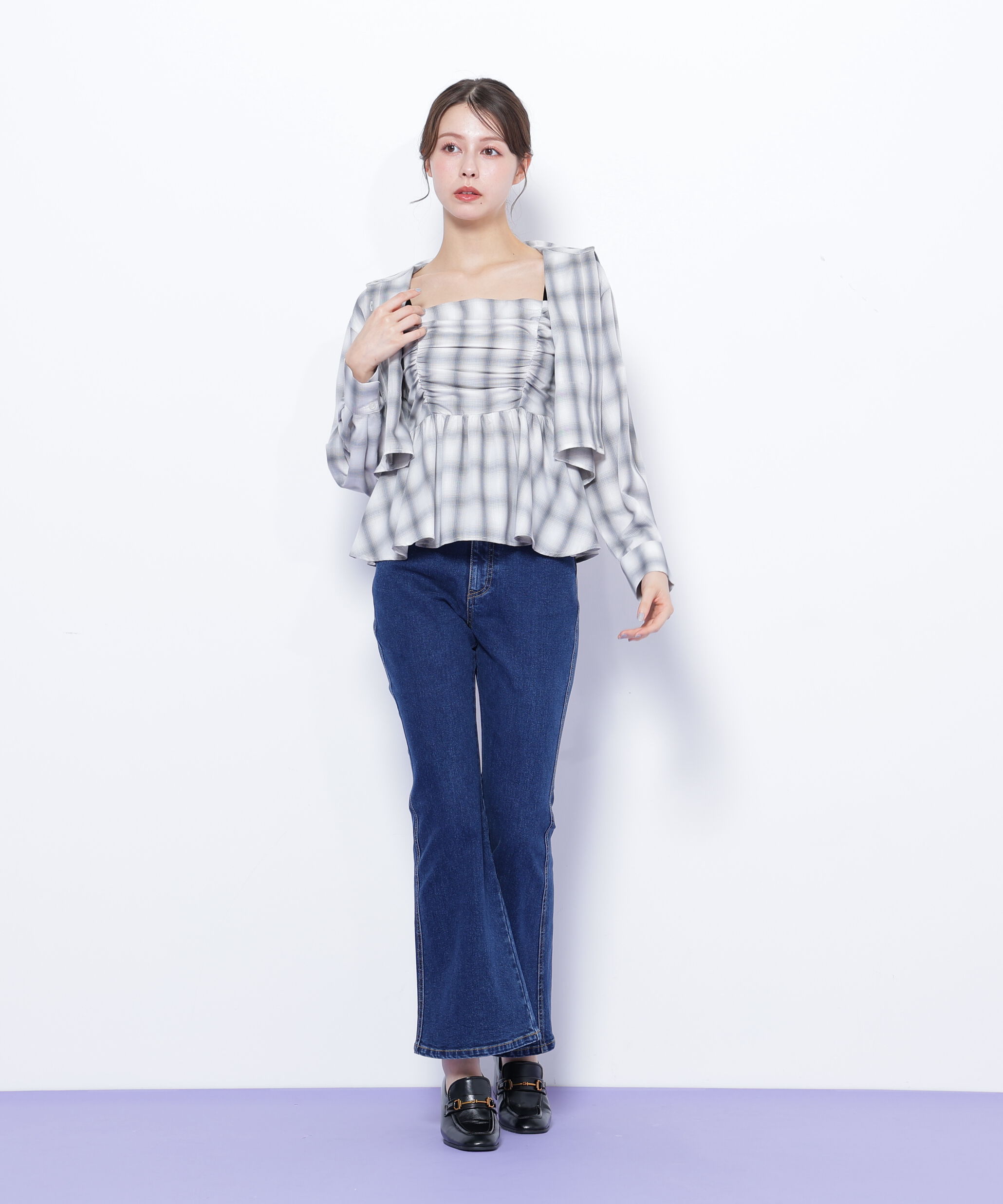  「オンブレーチェック短丈シャツ」|シャツ・ブラウス|