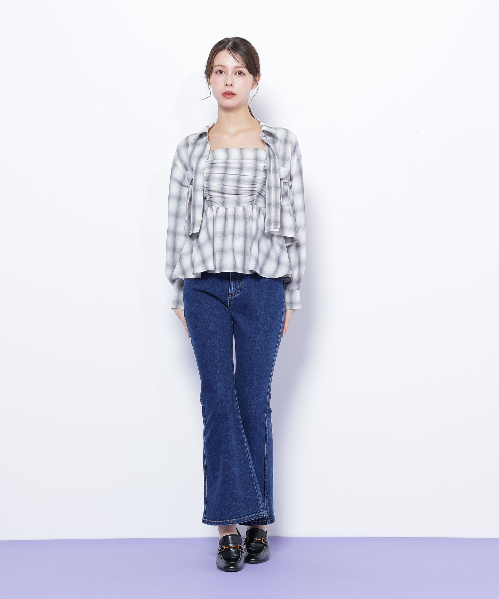  「オンブレーチェック短丈シャツ」|シャツ・ブラウス|