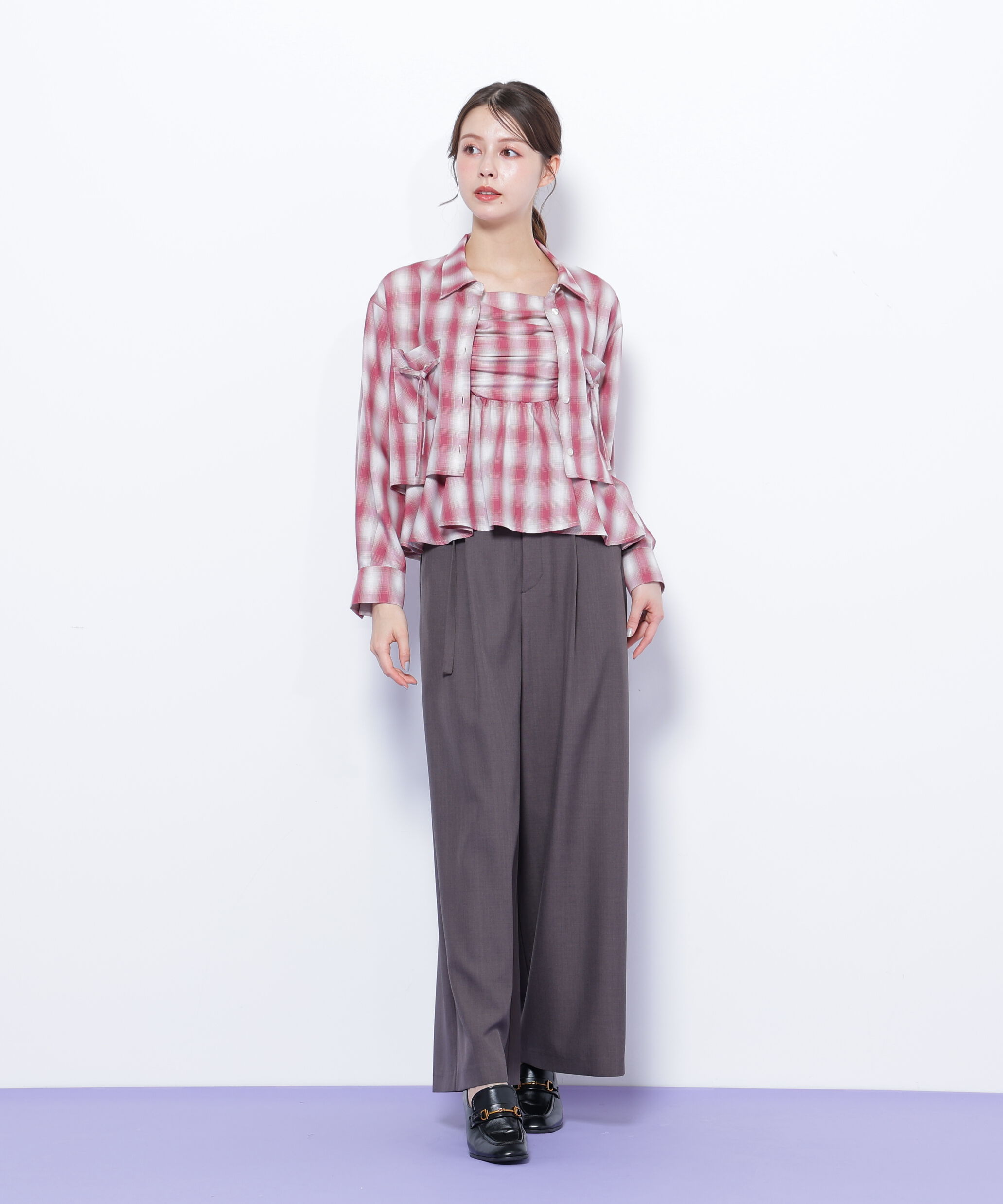  「オンブレーチェック短丈シャツ」|シャツ・ブラウス|