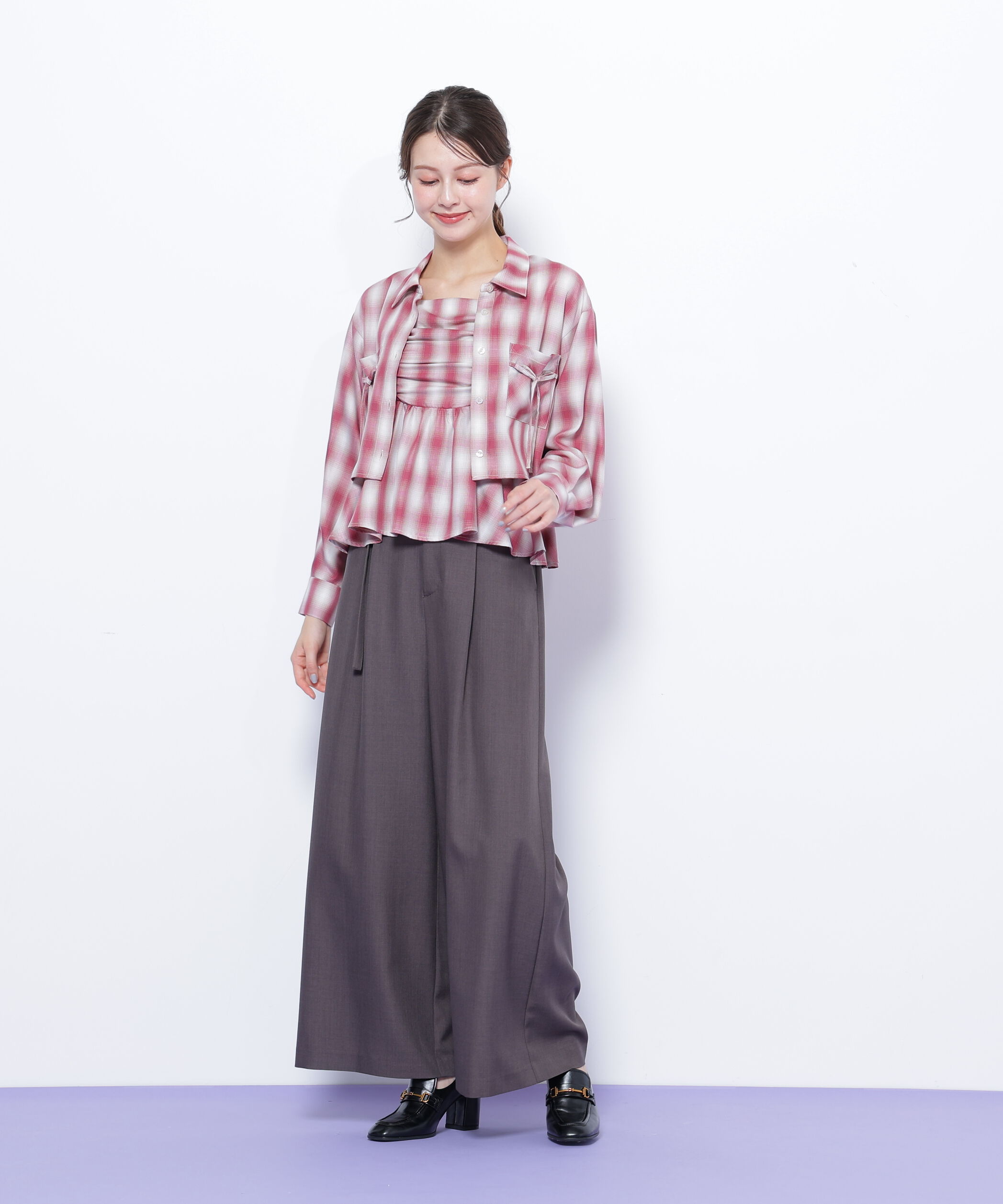  「オンブレーチェック短丈シャツ」|シャツ・ブラウス|