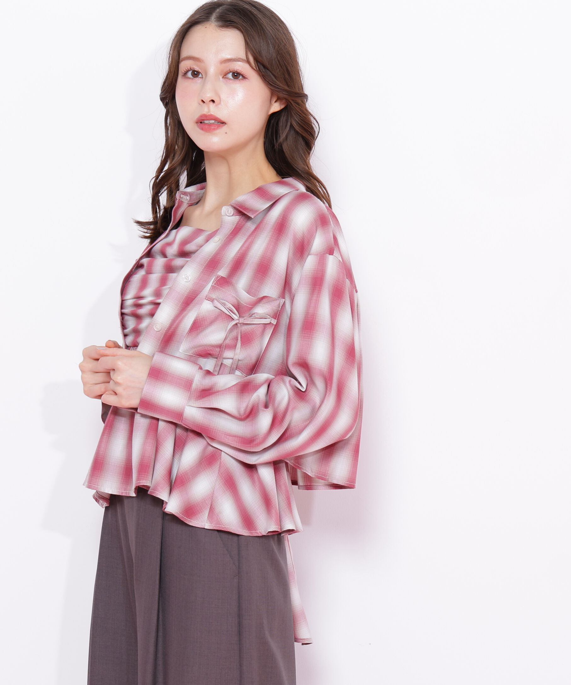  「オンブレーチェック短丈シャツ」|シャツ・ブラウス|