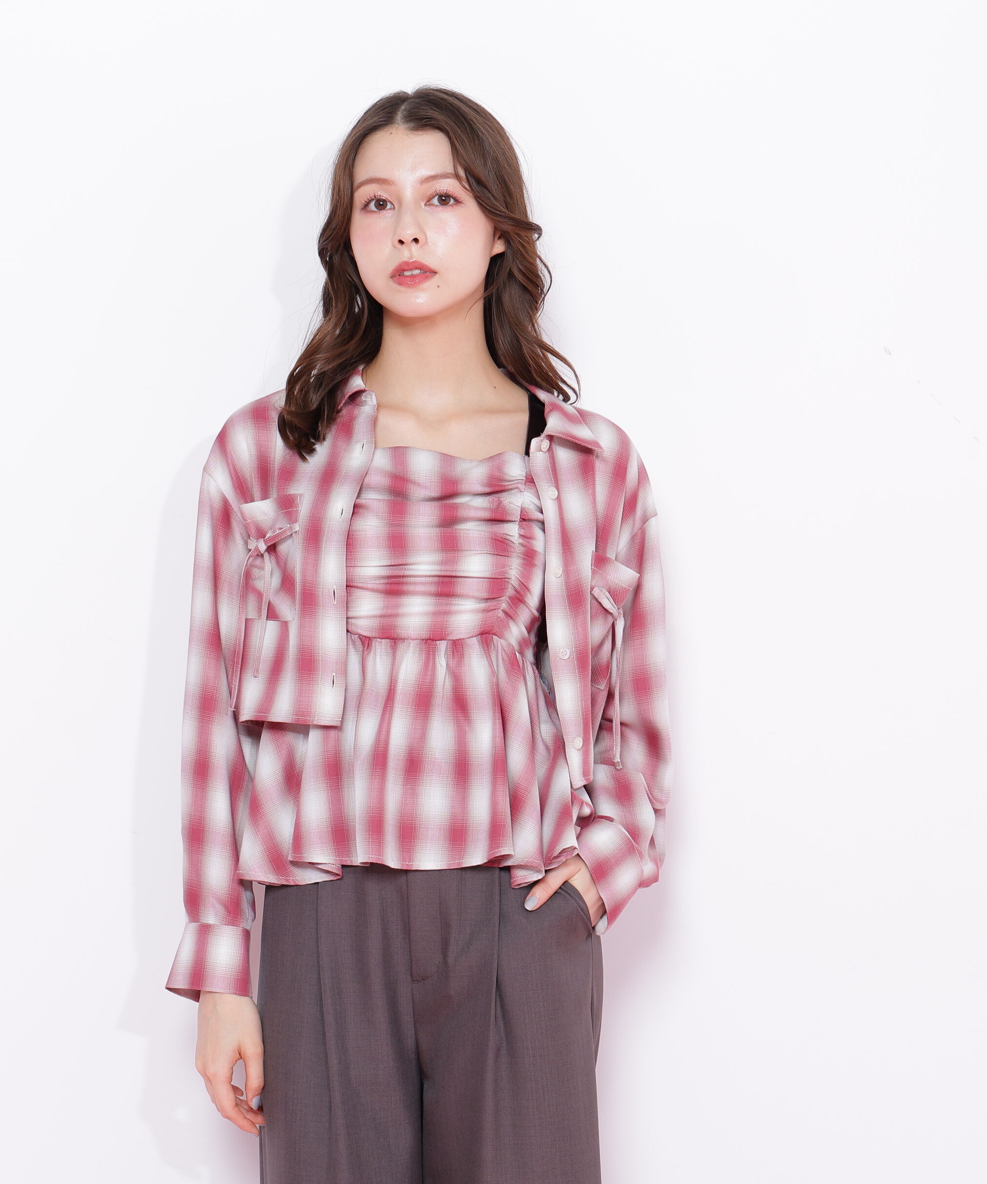  「オンブレーチェック短丈シャツ」|シャツ・ブラウス|