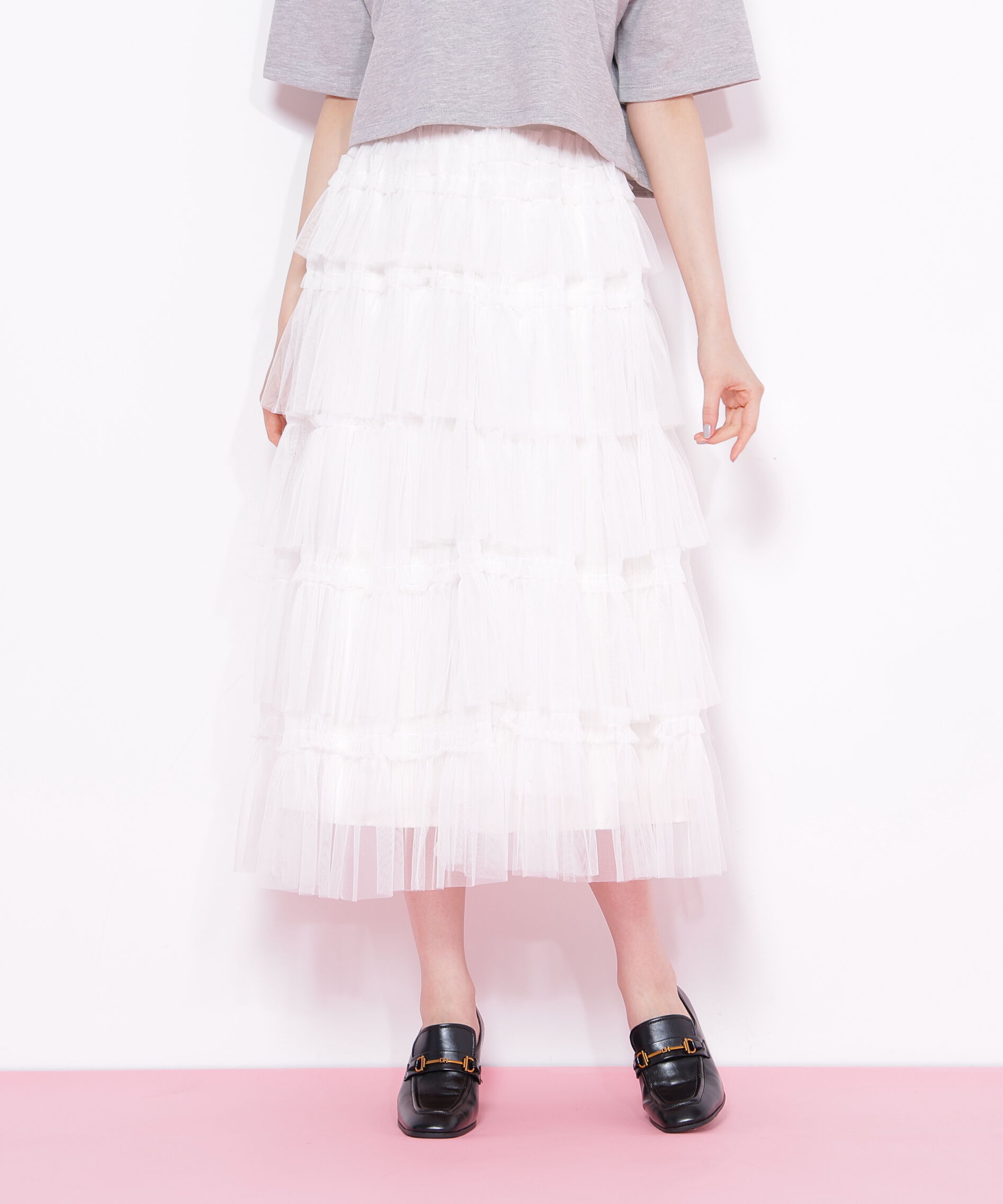  「フリルテープティアードスカート」|スカート|ホワイト