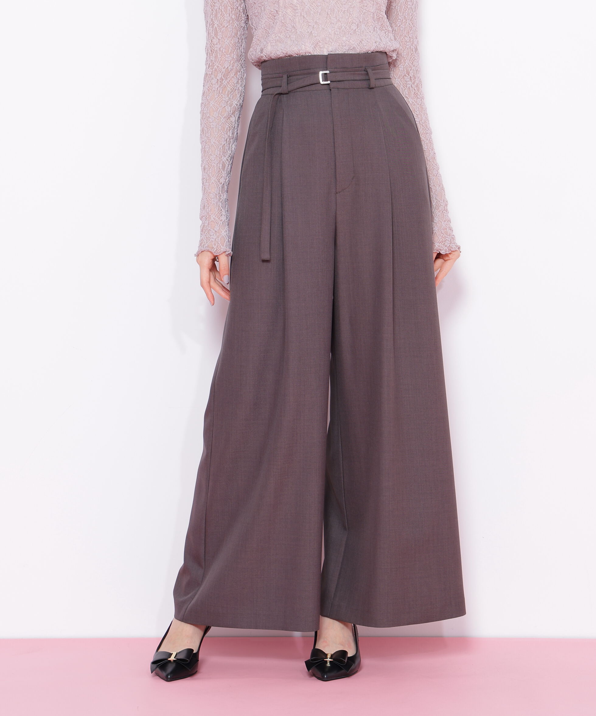  「細ベルト付きワイドパンツ」|その他|