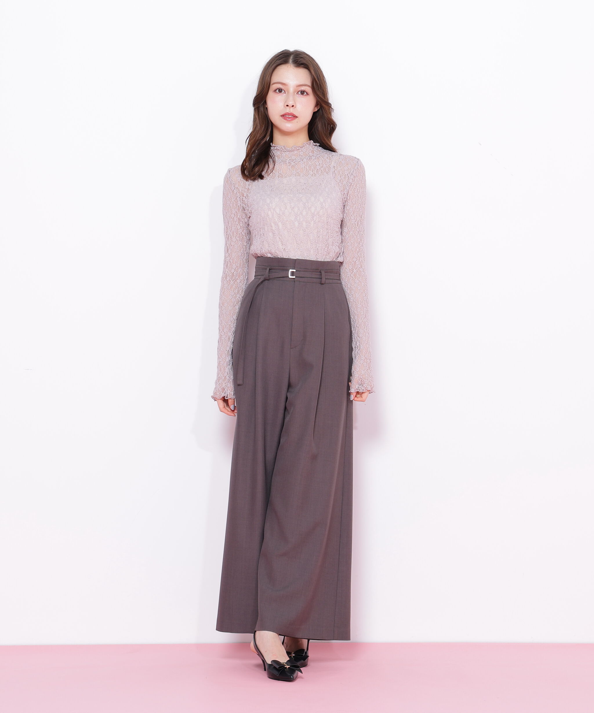  「細ベルト付きワイドパンツ」|その他|