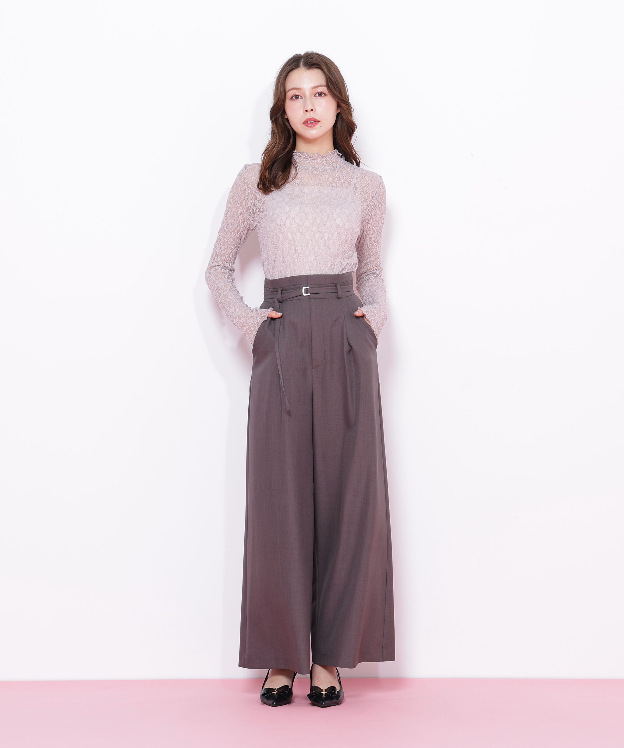  「細ベルト付きワイドパンツ」|その他|