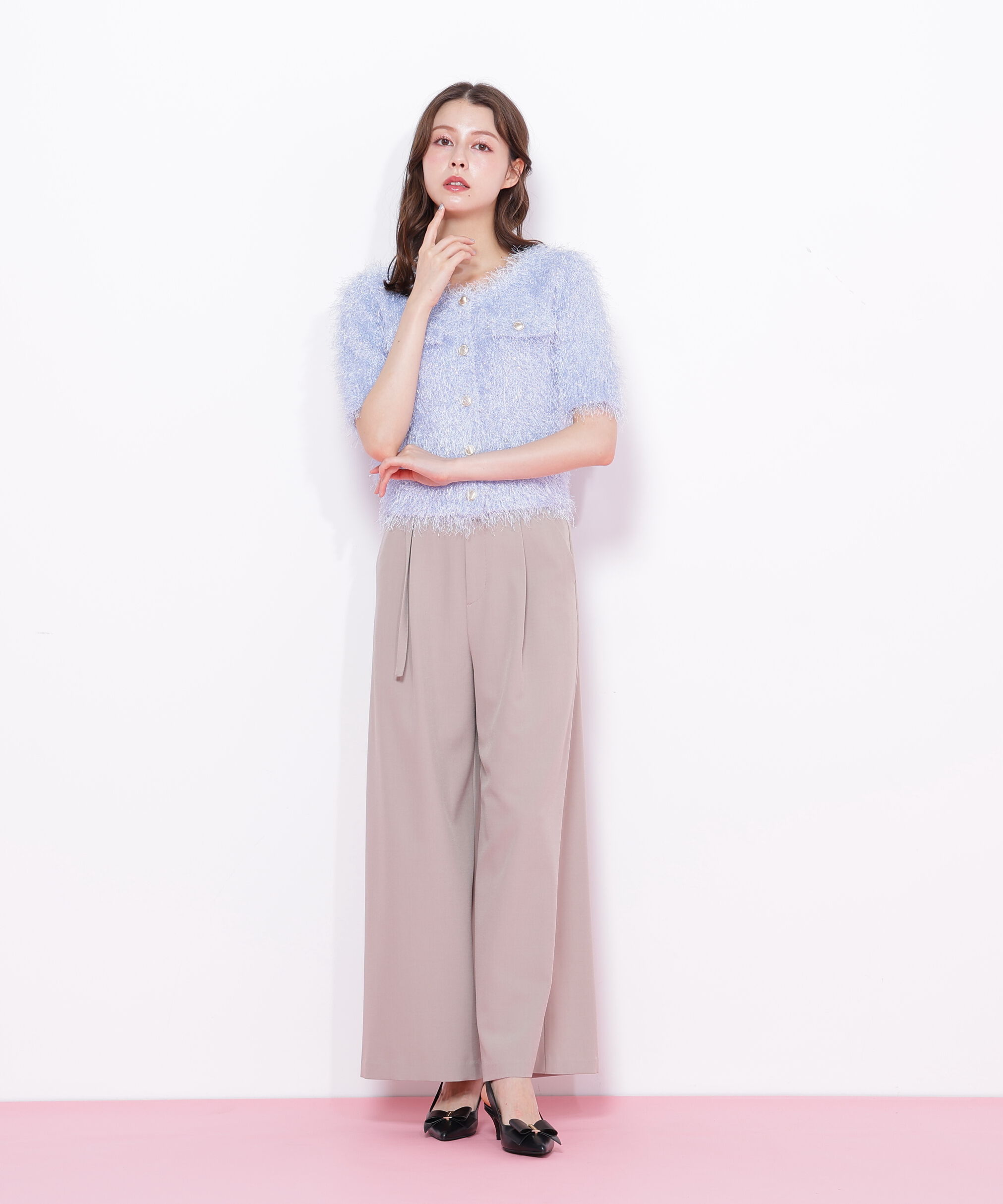  「細ベルト付きワイドパンツ」|その他|