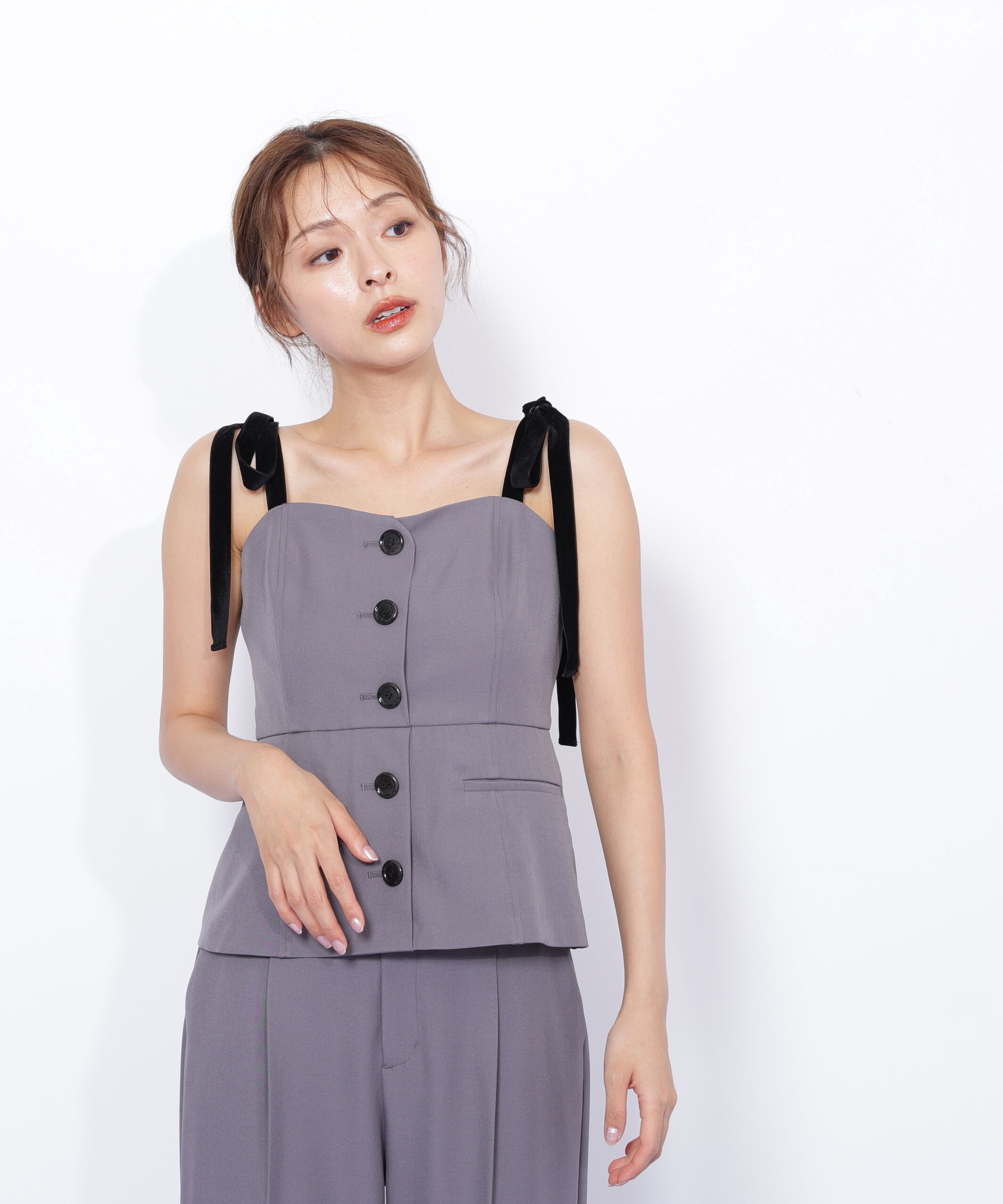  「＜セットアップ対応＞ベーシックツイルベロアリボンビスチェ」|シャツ・ブラウス|