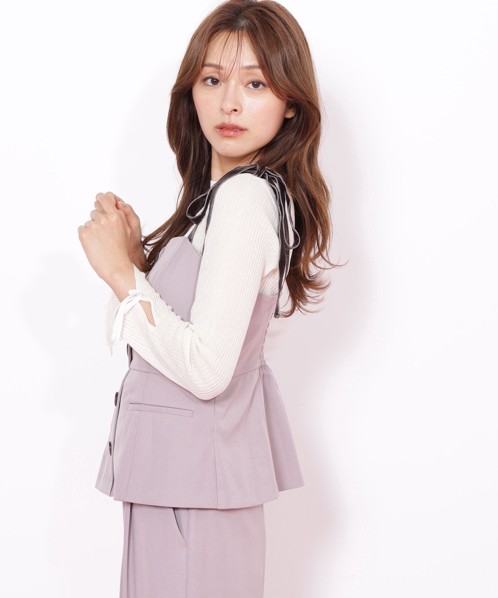  「＜セットアップ対応＞ベーシックツイルベロアリボンビスチェ」|シャツ・ブラウス|