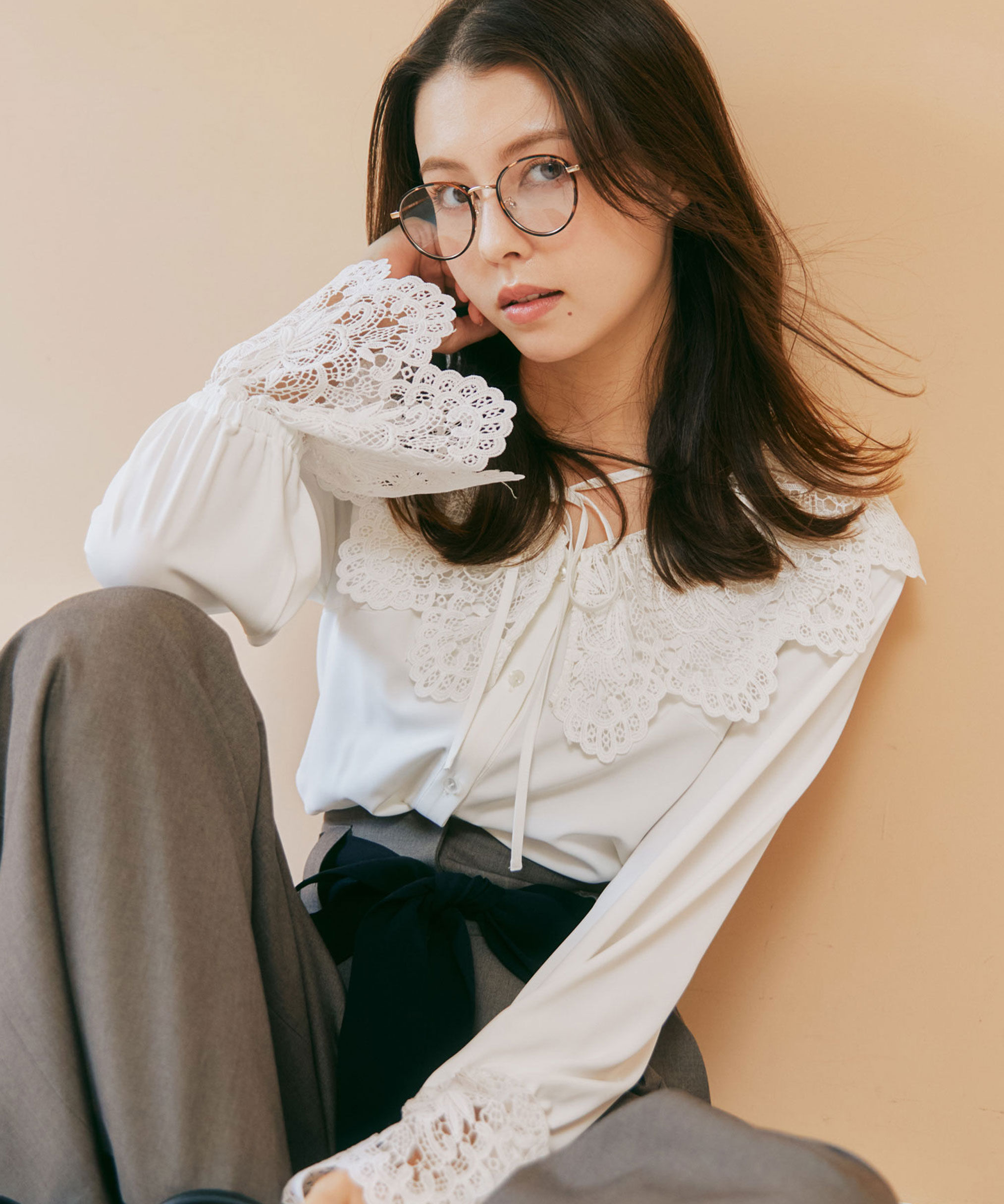  「レース衿ブラウス」|シャツ・ブラウス|ホワイト