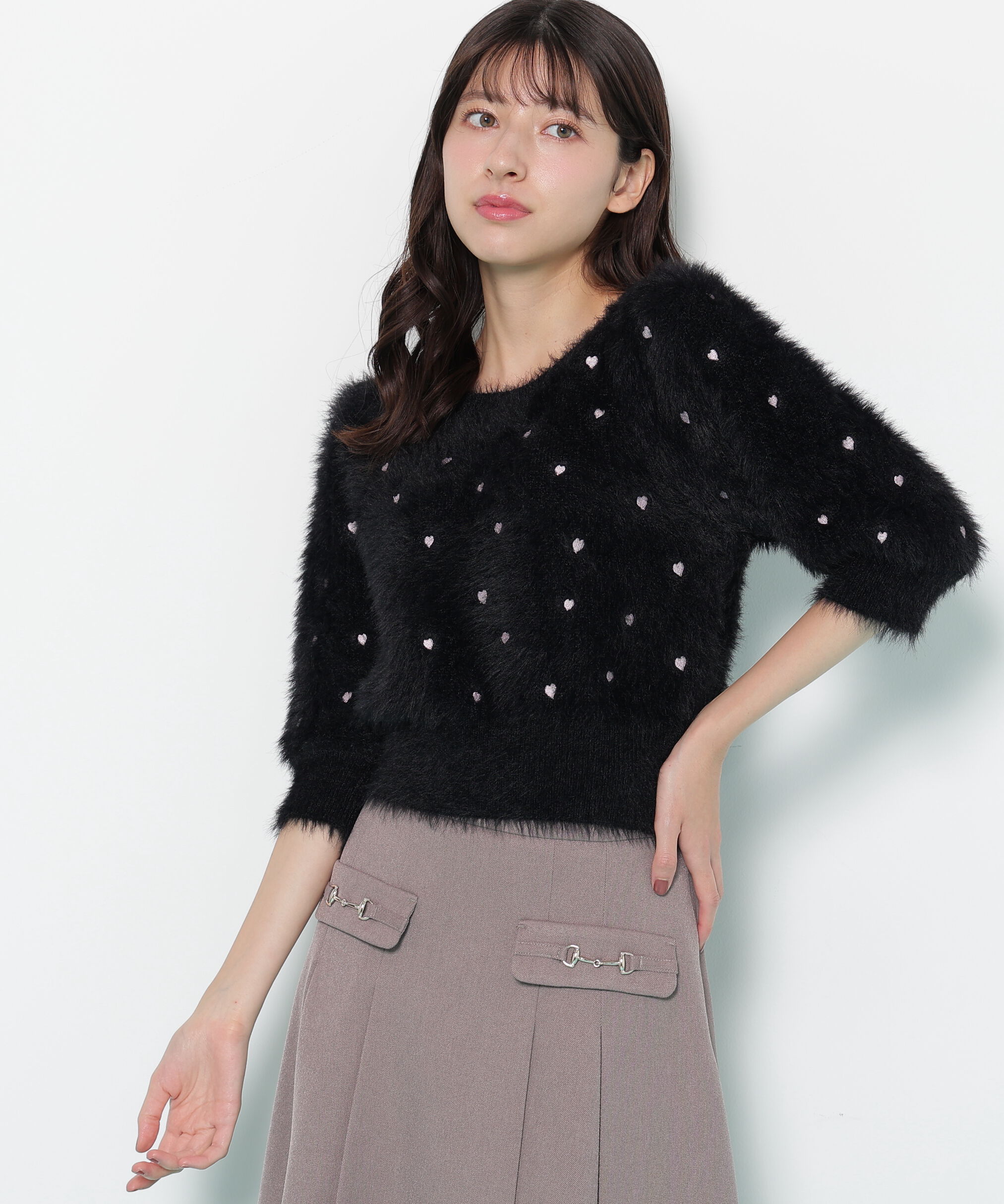  「ハート刺繍シャギーニット」|ニット・セーター|