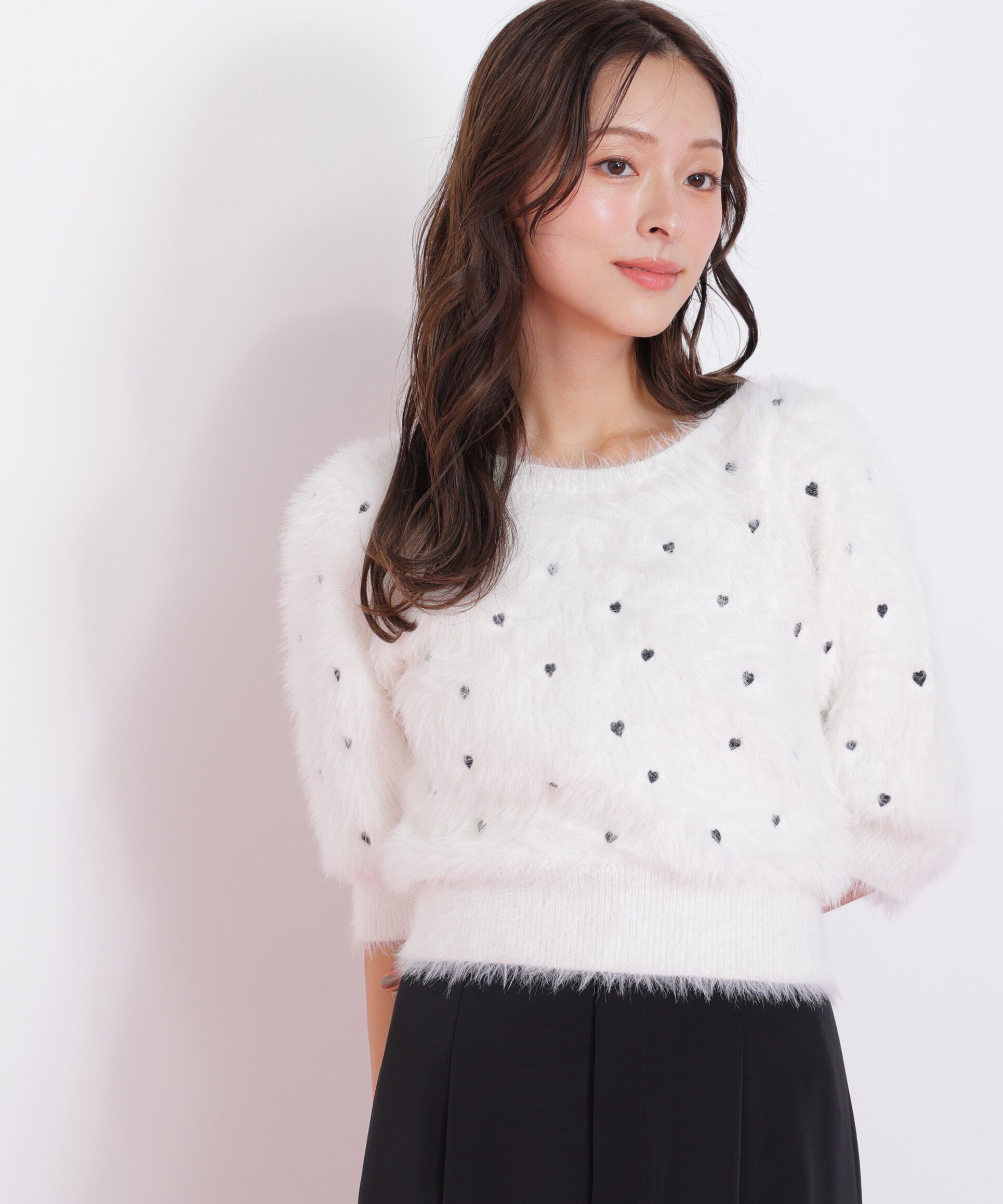  「ハート刺繍シャギーニット」|ニット・セーター|