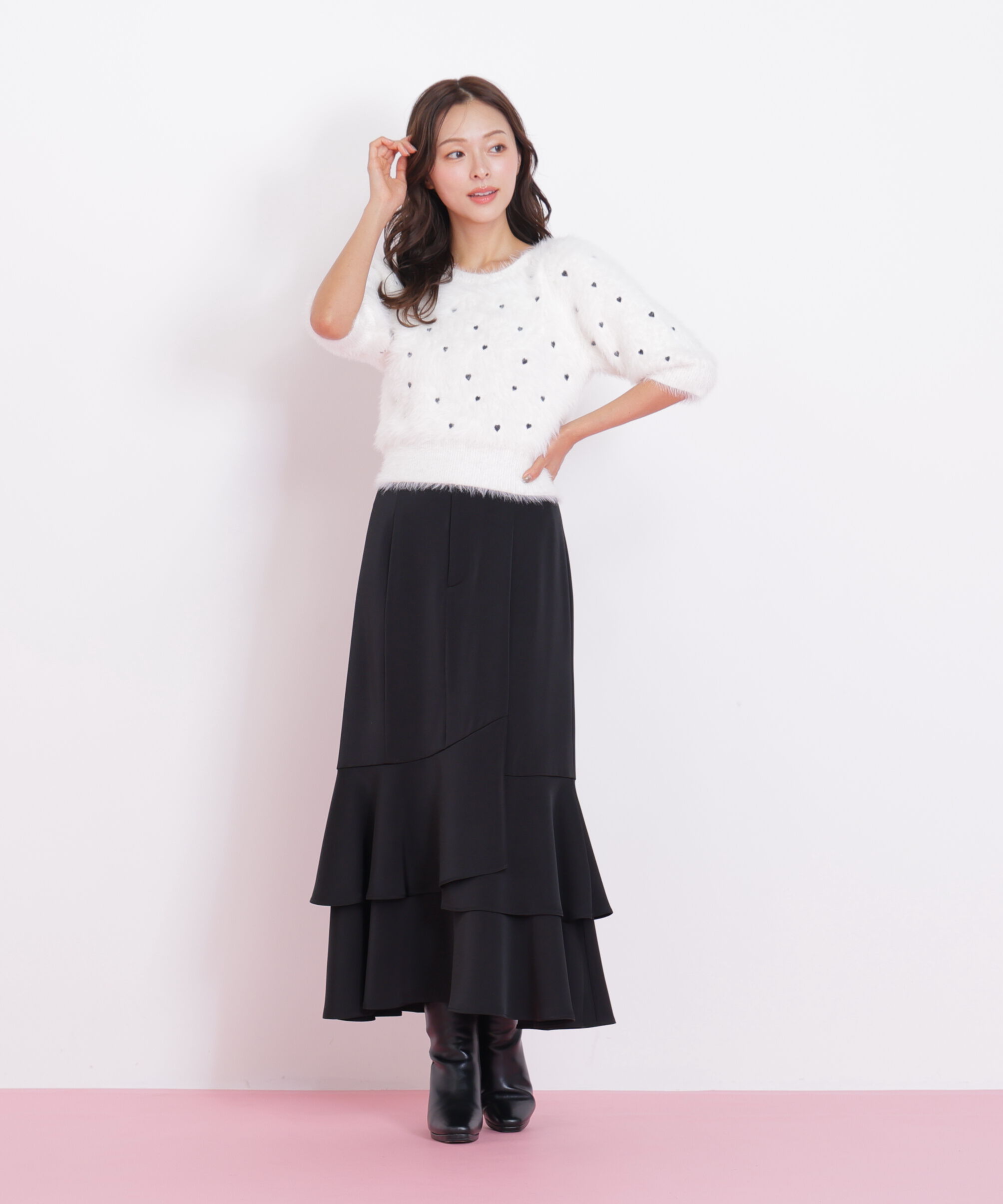  「ハート刺繍シャギーニット」|ニット・セーター|