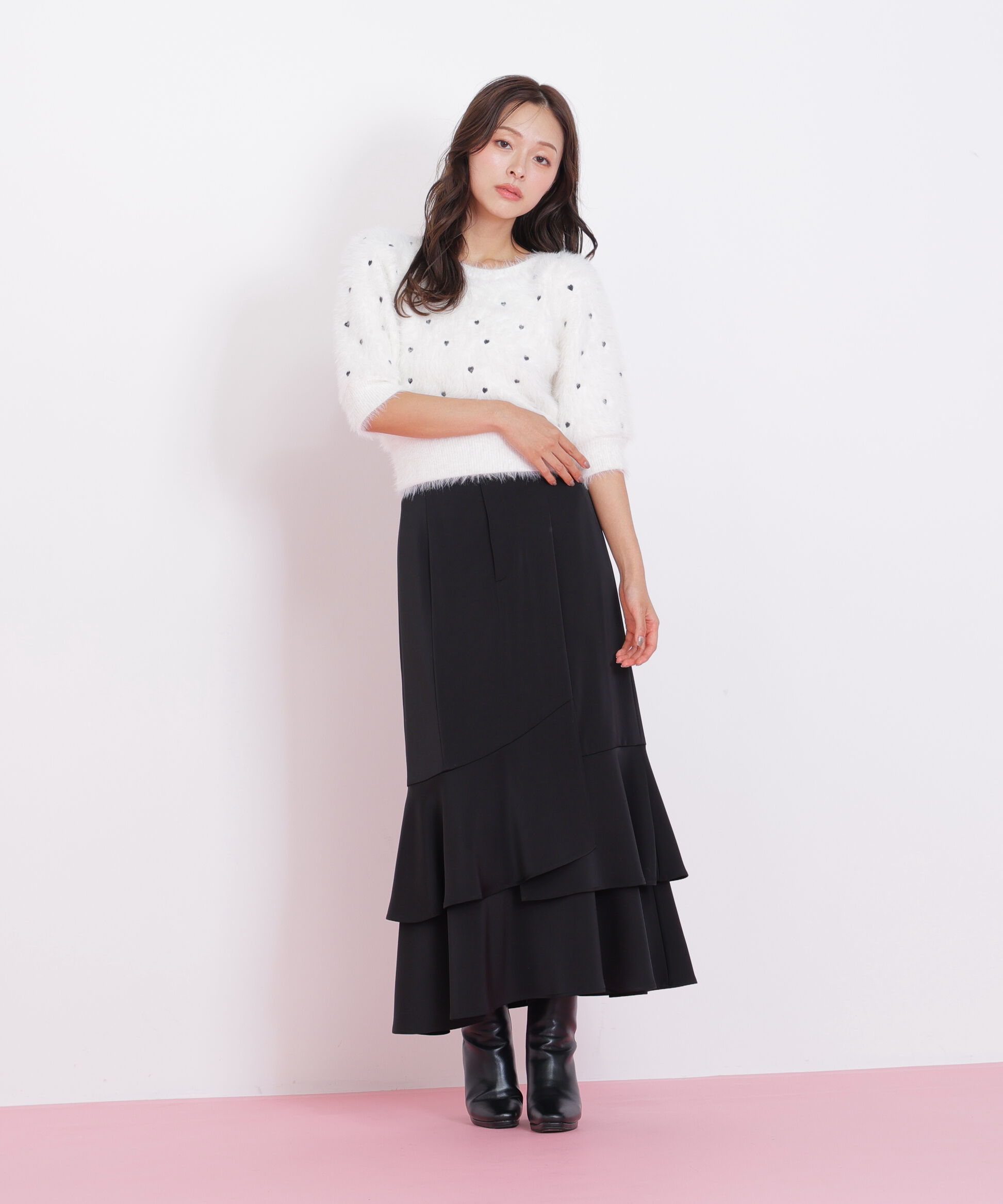  「ハート刺繍シャギーニット」|ニット・セーター|