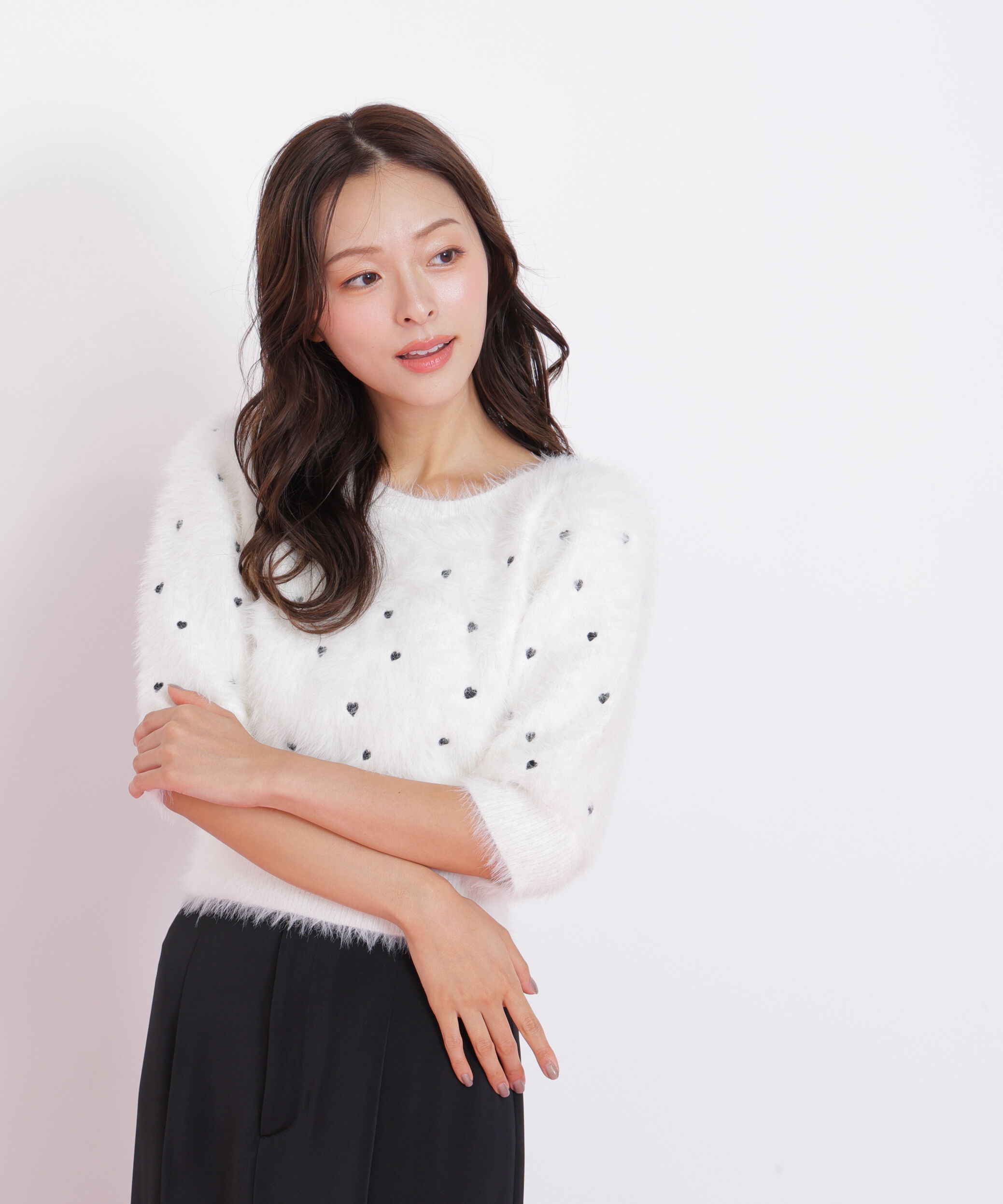  「ハート刺繍シャギーニット」|ニット・セーター|