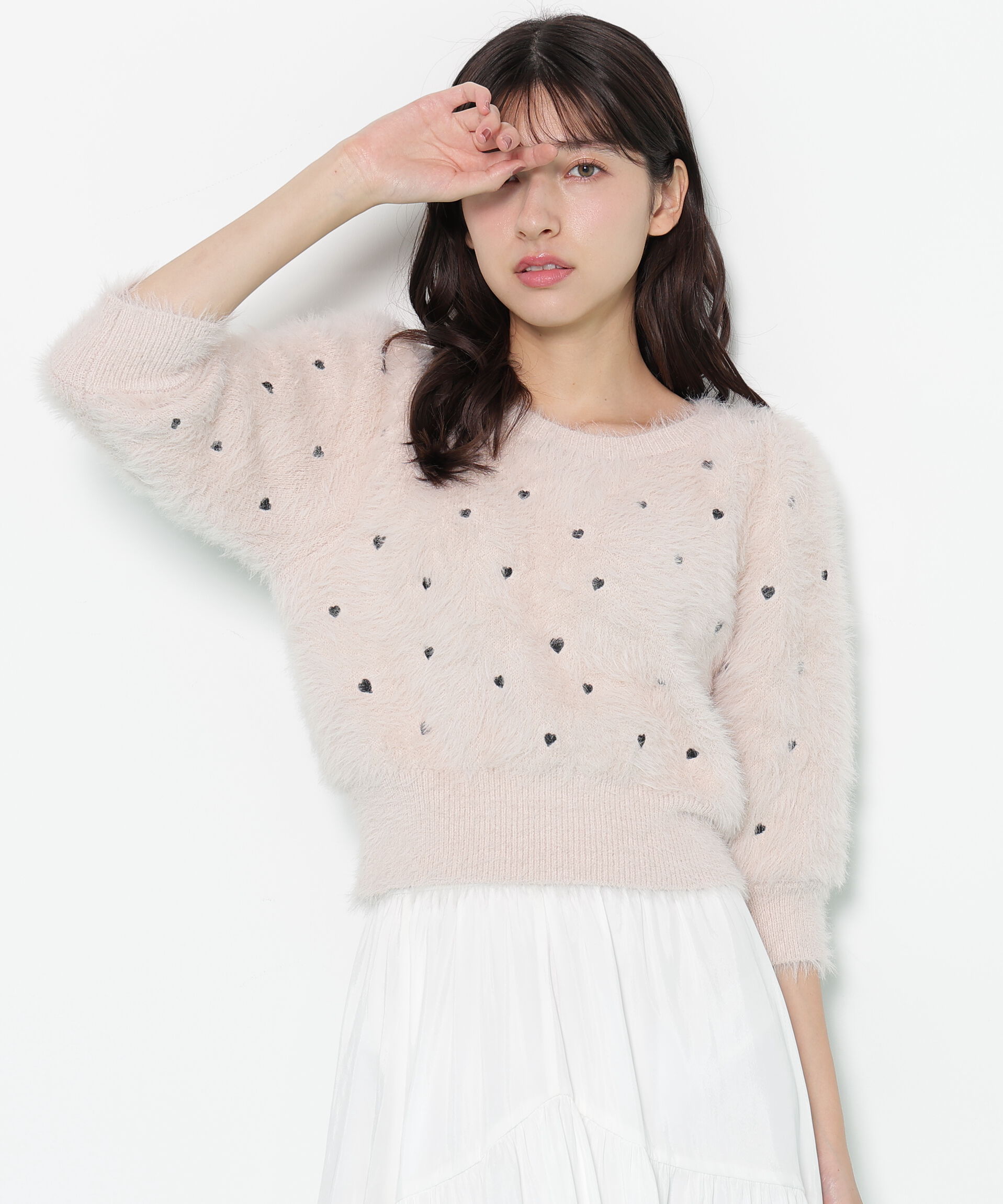  「ハート刺繍シャギーニット」|ニット・セーター|ピンク