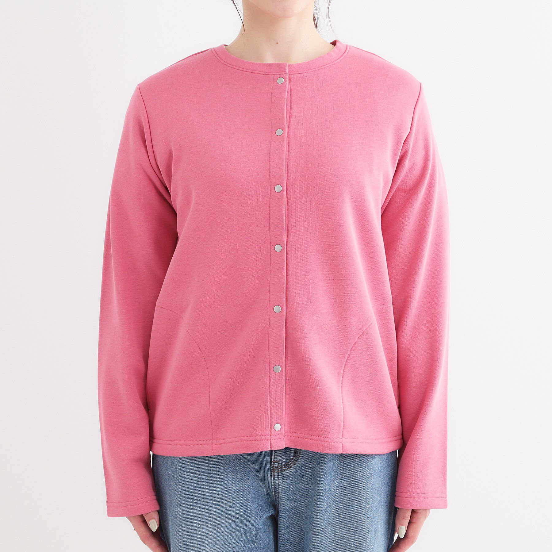 SHOO･LA･RUE「【洗える/S-LL】大人カジュアルコーデに ミニ裏毛スナップカーディガン」|カーディガン|