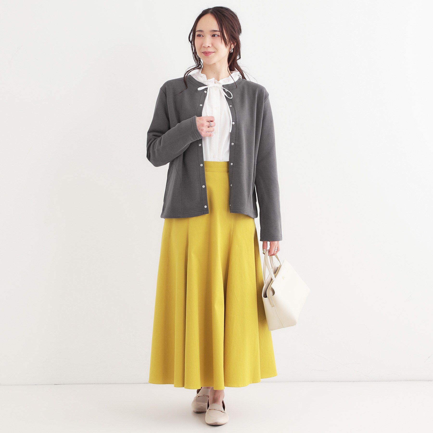 SHOO･LA･RUE「【洗える/S-LL】大人カジュアルコーデに ミニ裏毛スナップカーディガン」|カーディガン|